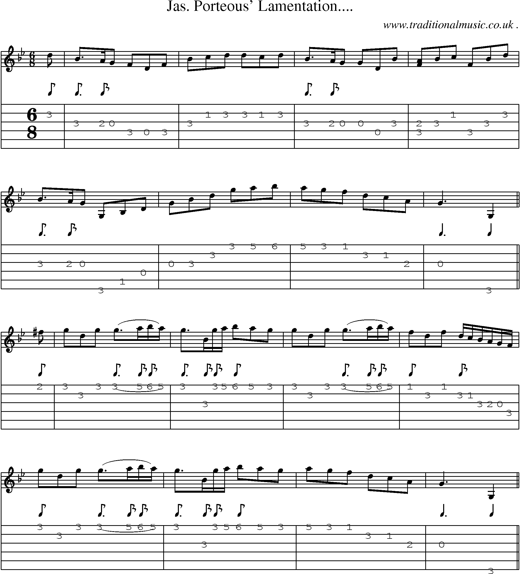 Sheet-Music and Guitar Tabs for Jas Porteous Lamentation