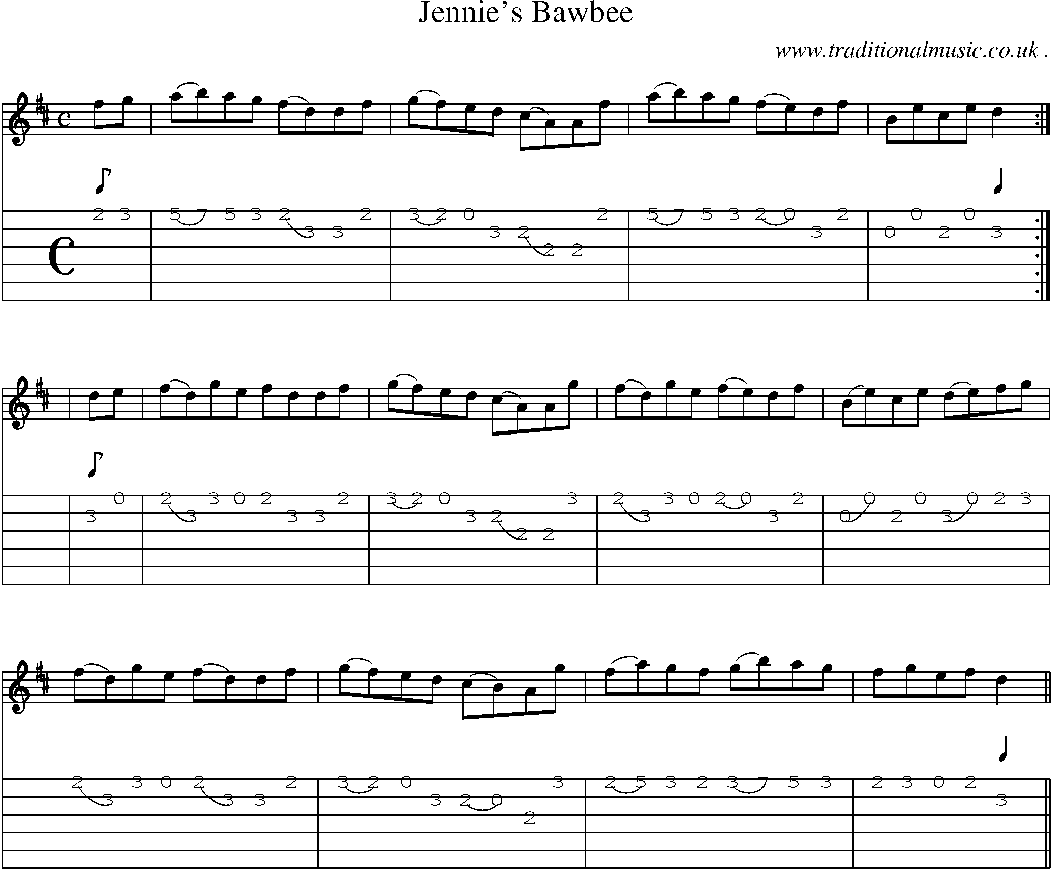 Sheet-Music and Guitar Tabs for Jennies Bawbee