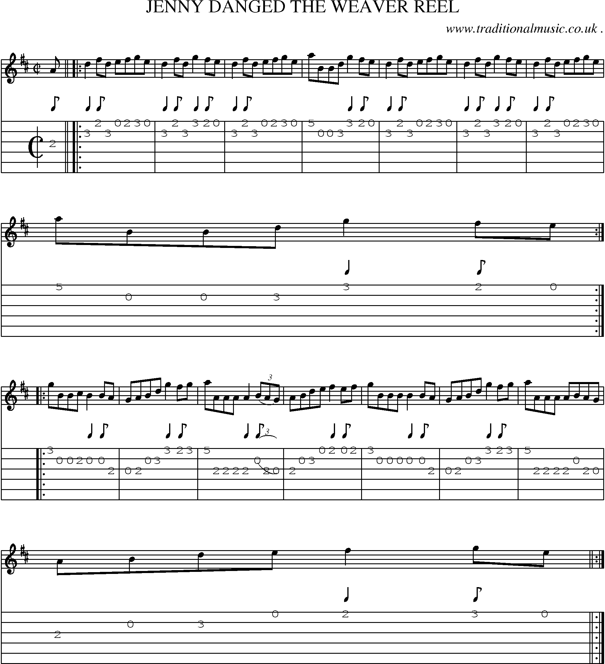 Sheet-Music and Guitar Tabs for Jenny Danged The Weaver Reel