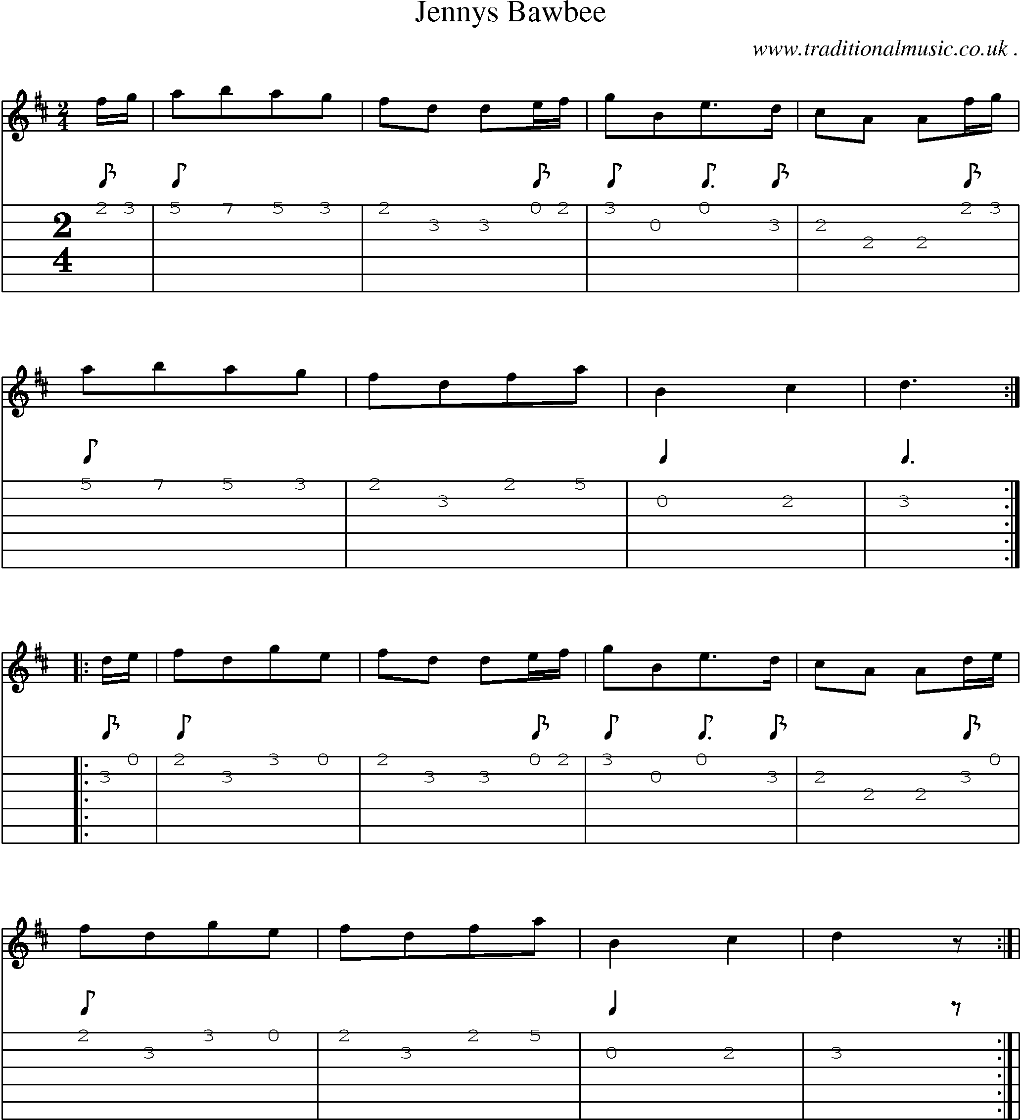Sheet-Music and Guitar Tabs for Jennys Bawbee
