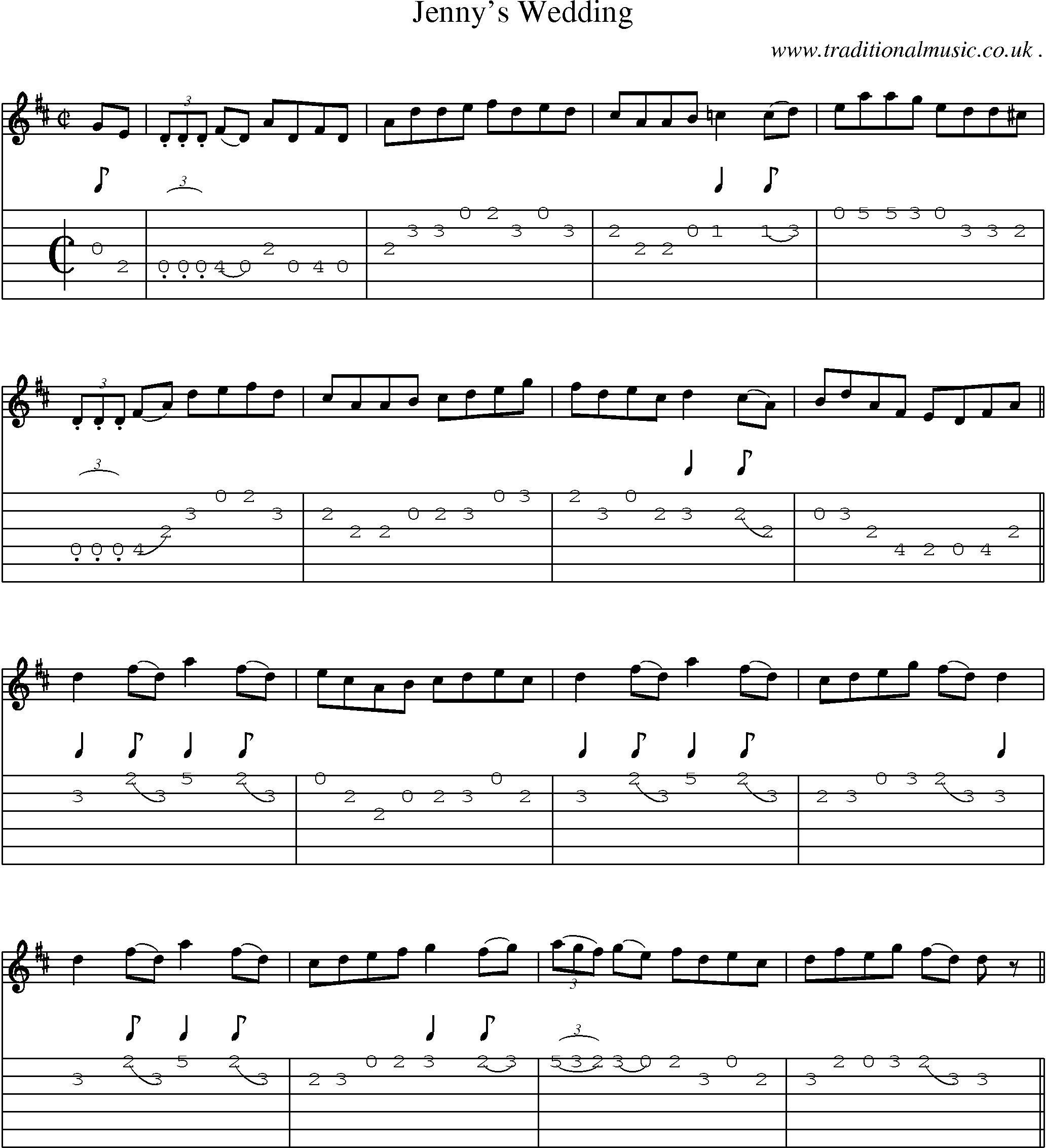 Sheet-Music and Guitar Tabs for Jennys Wedding
