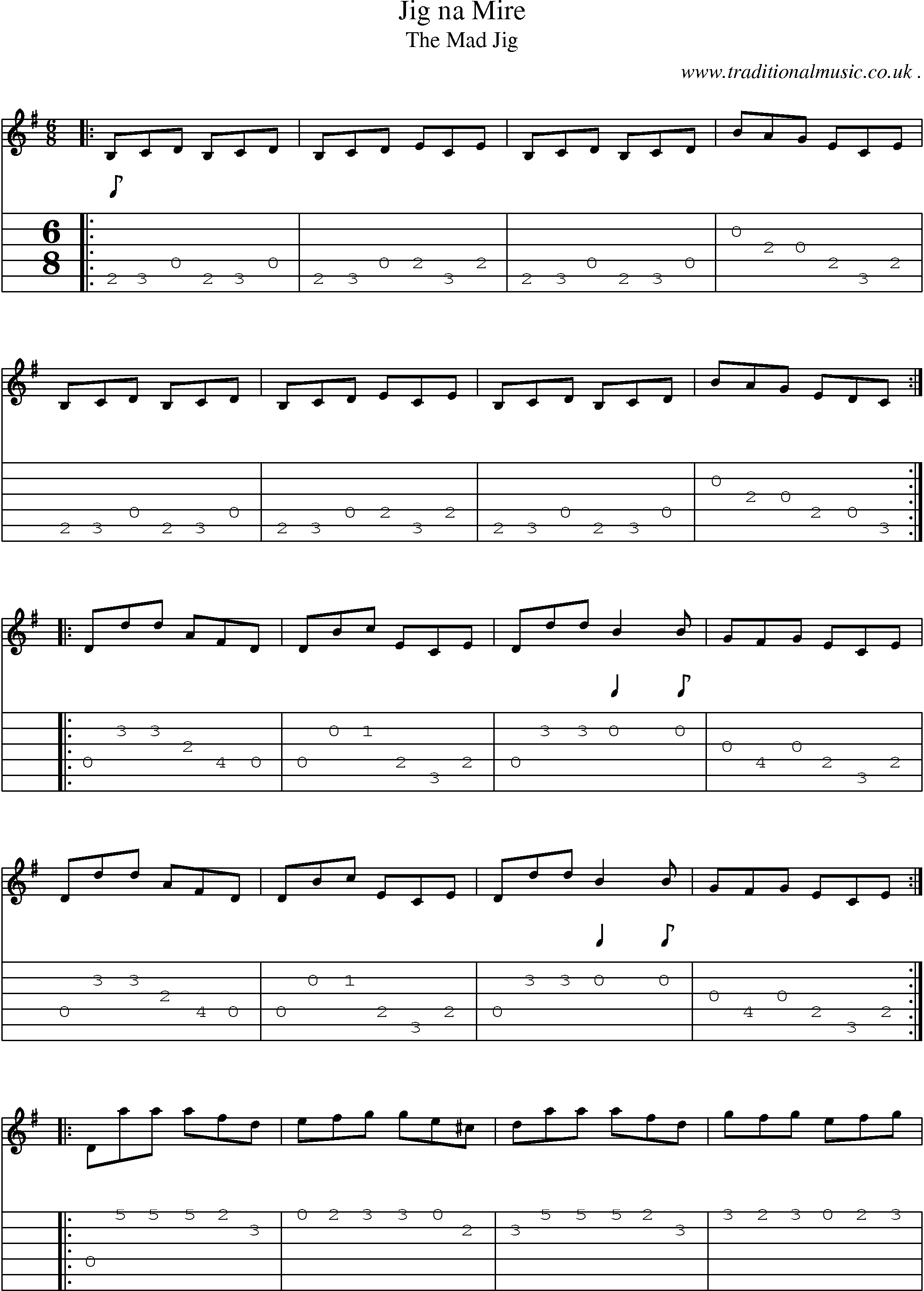 Sheet-Music and Guitar Tabs for Jig Na Mire