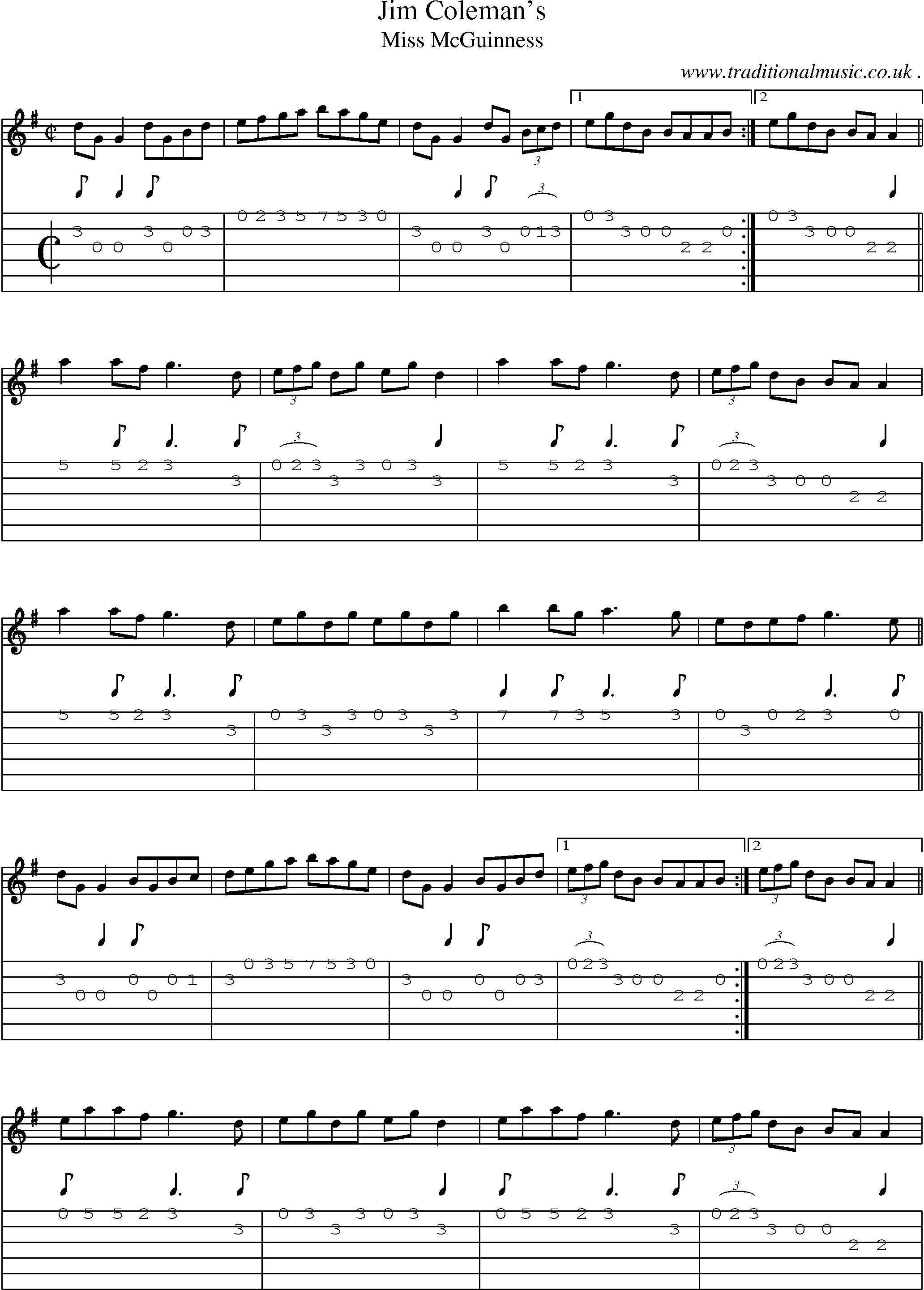 Sheet-Music and Guitar Tabs for Jim Colemans