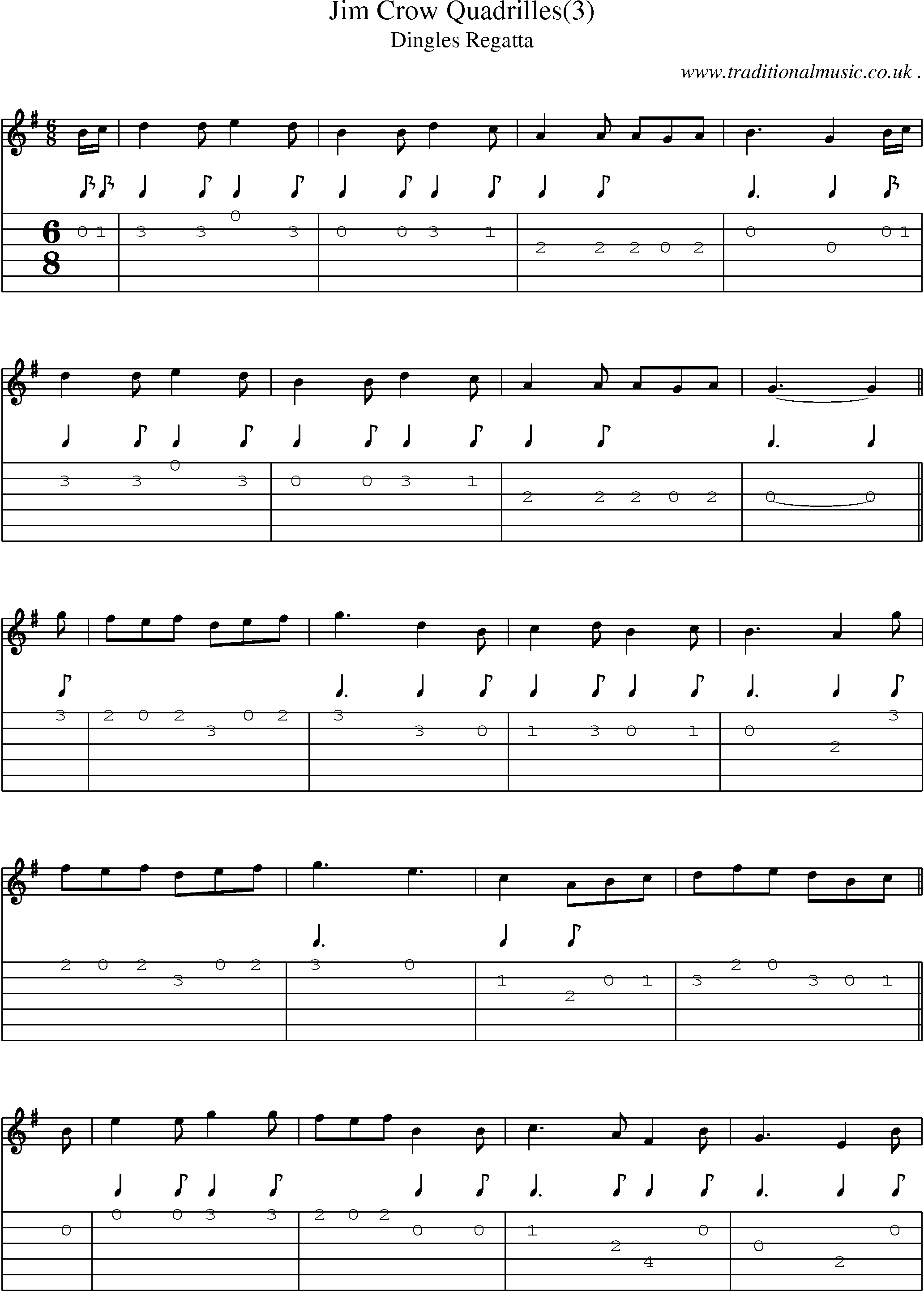Sheet-Music and Guitar Tabs for Jim Crow Quadrilles(3)