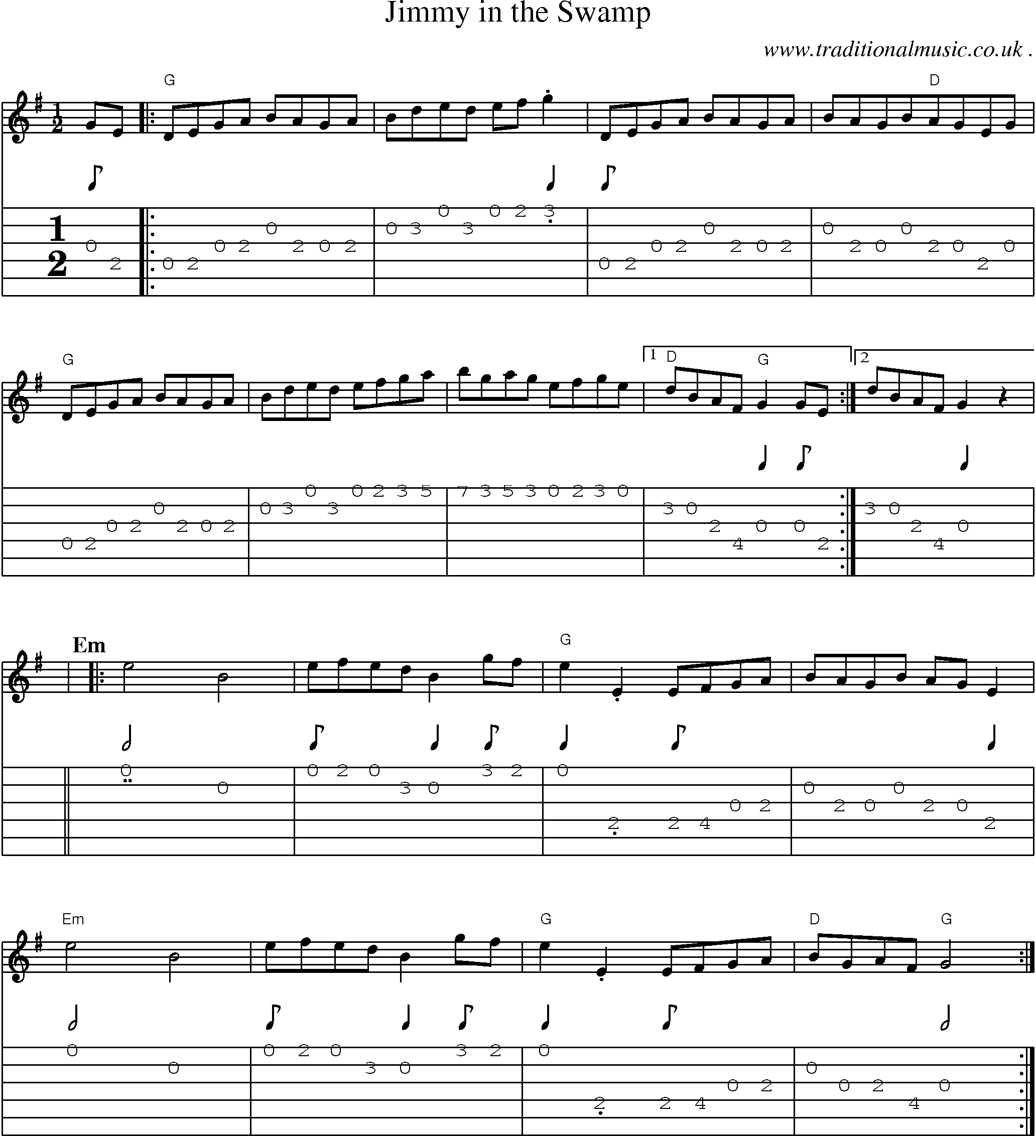 Sheet-Music and Guitar Tabs for Jimmy In The Swamp