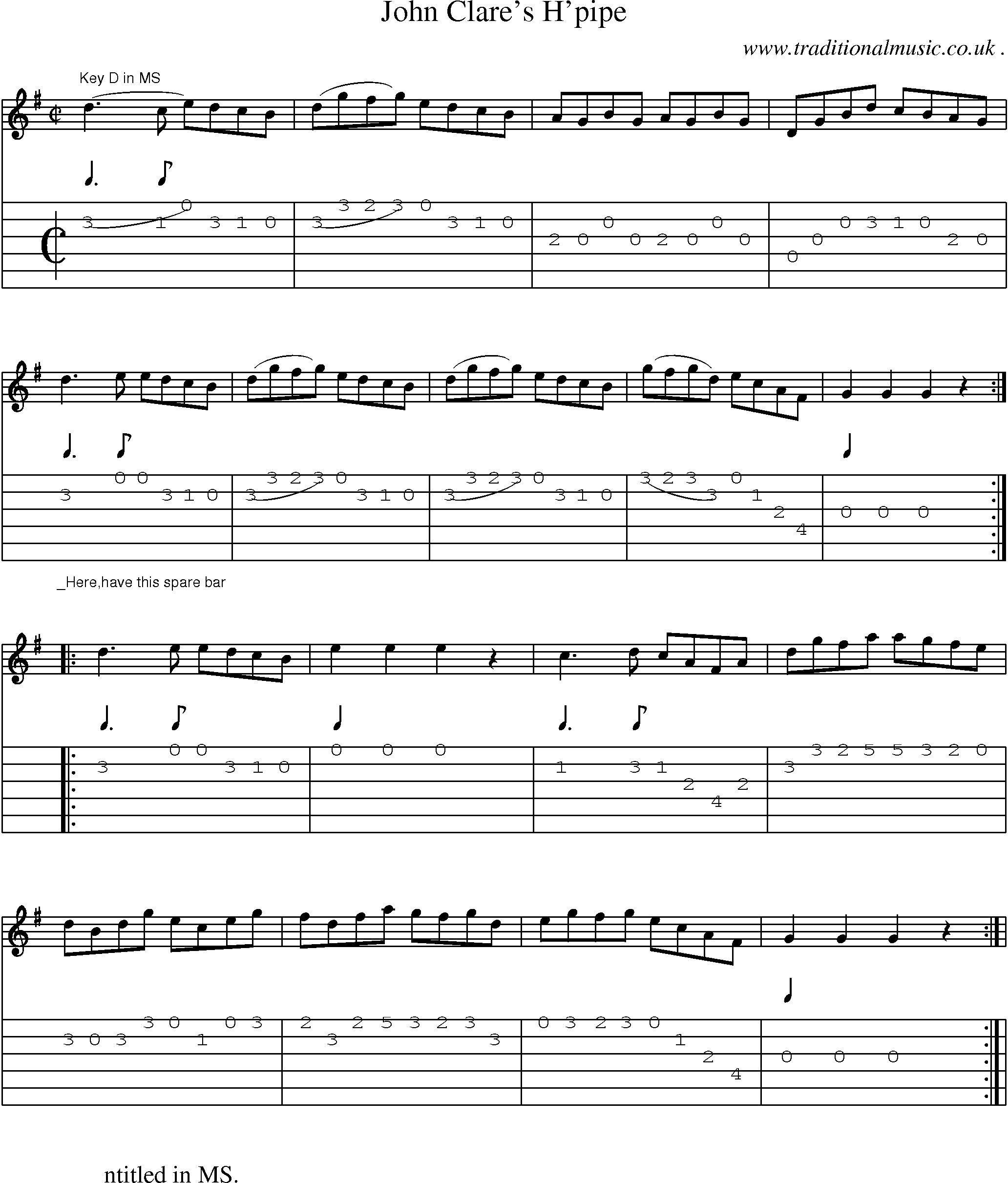 Sheet-Music and Guitar Tabs for John Clares Hpipe