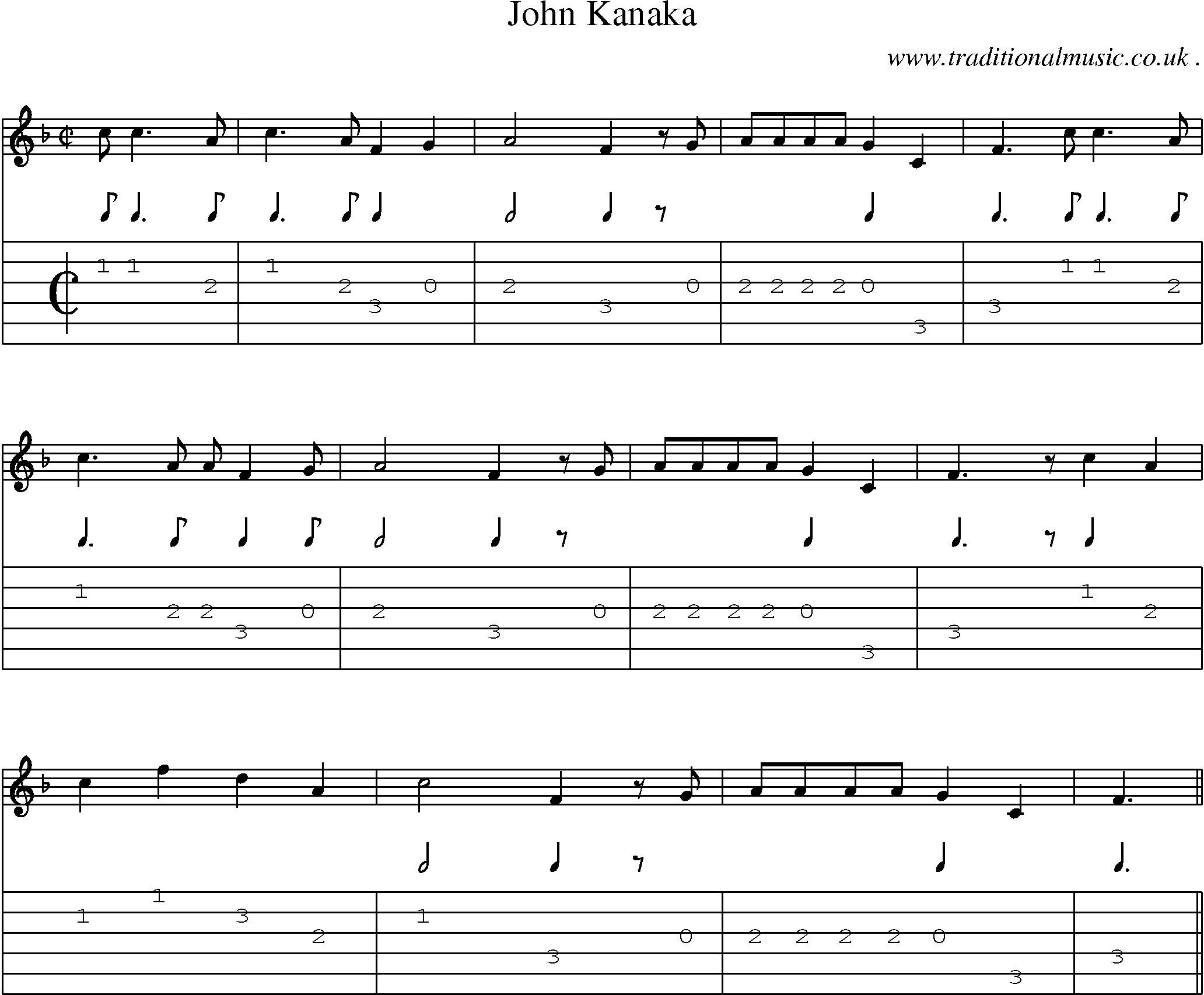 Sheet-Music and Guitar Tabs for John Kanaka