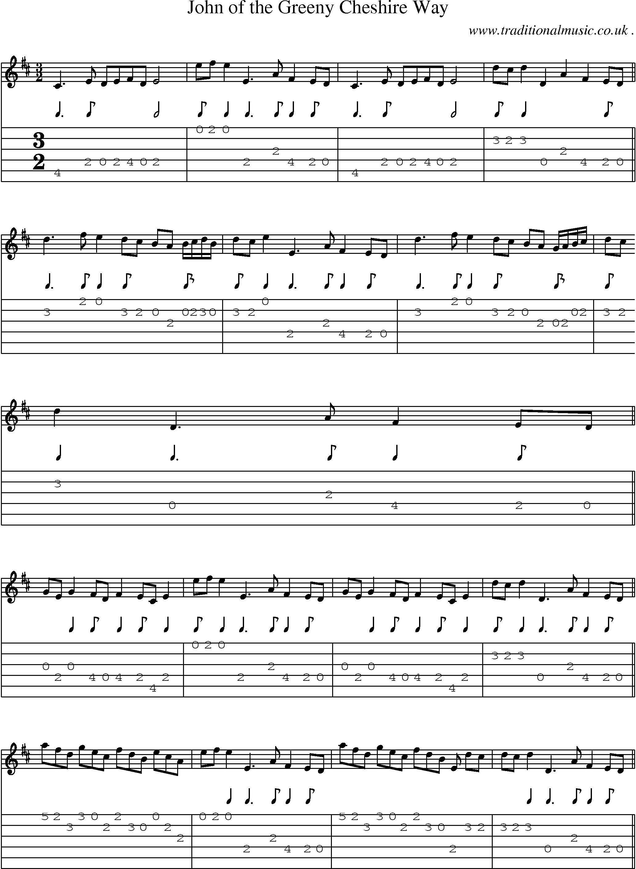 Sheet-Music and Guitar Tabs for John Of The Greeny Cheshire Way