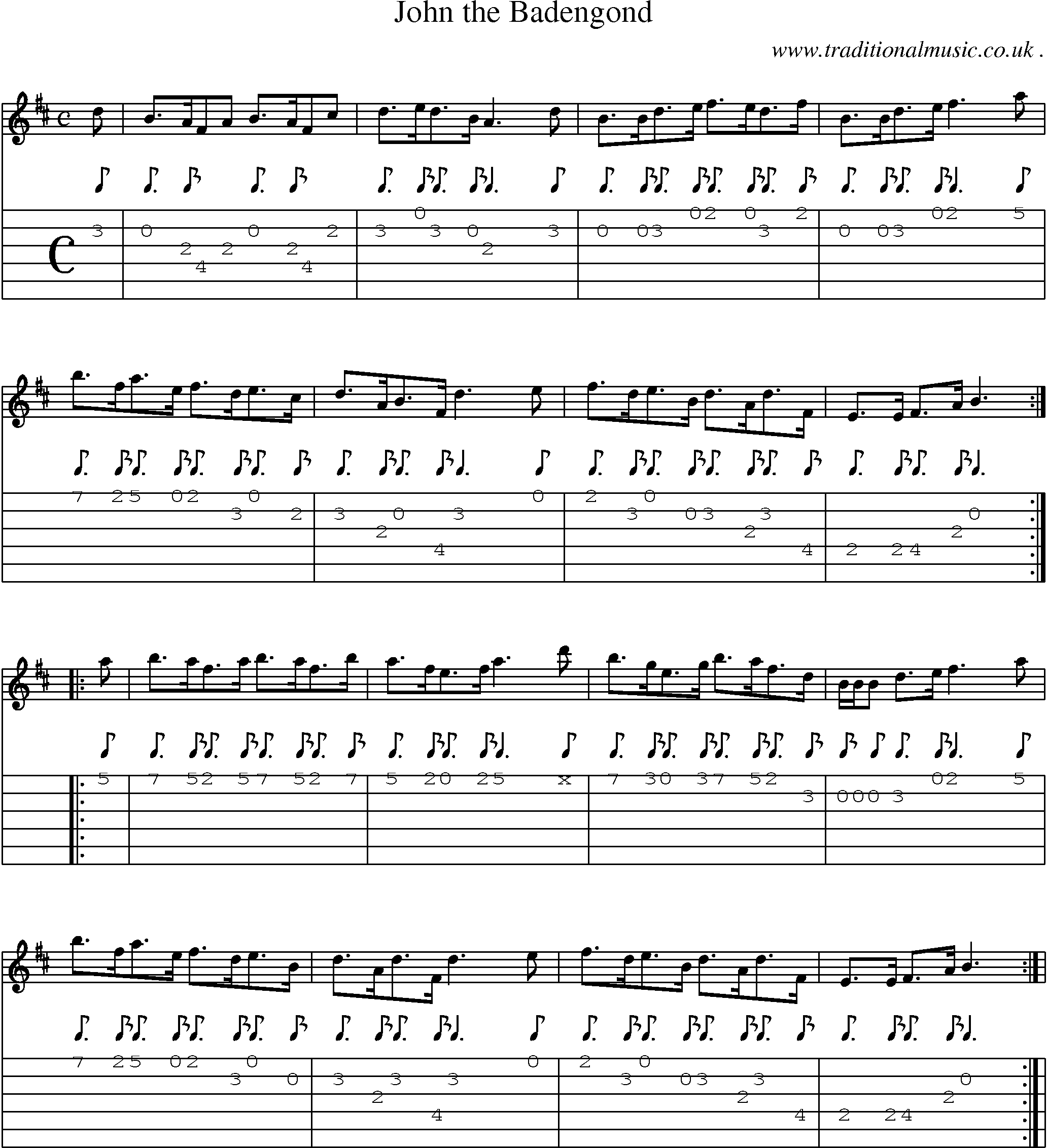Sheet-Music and Guitar Tabs for John The Badengond
