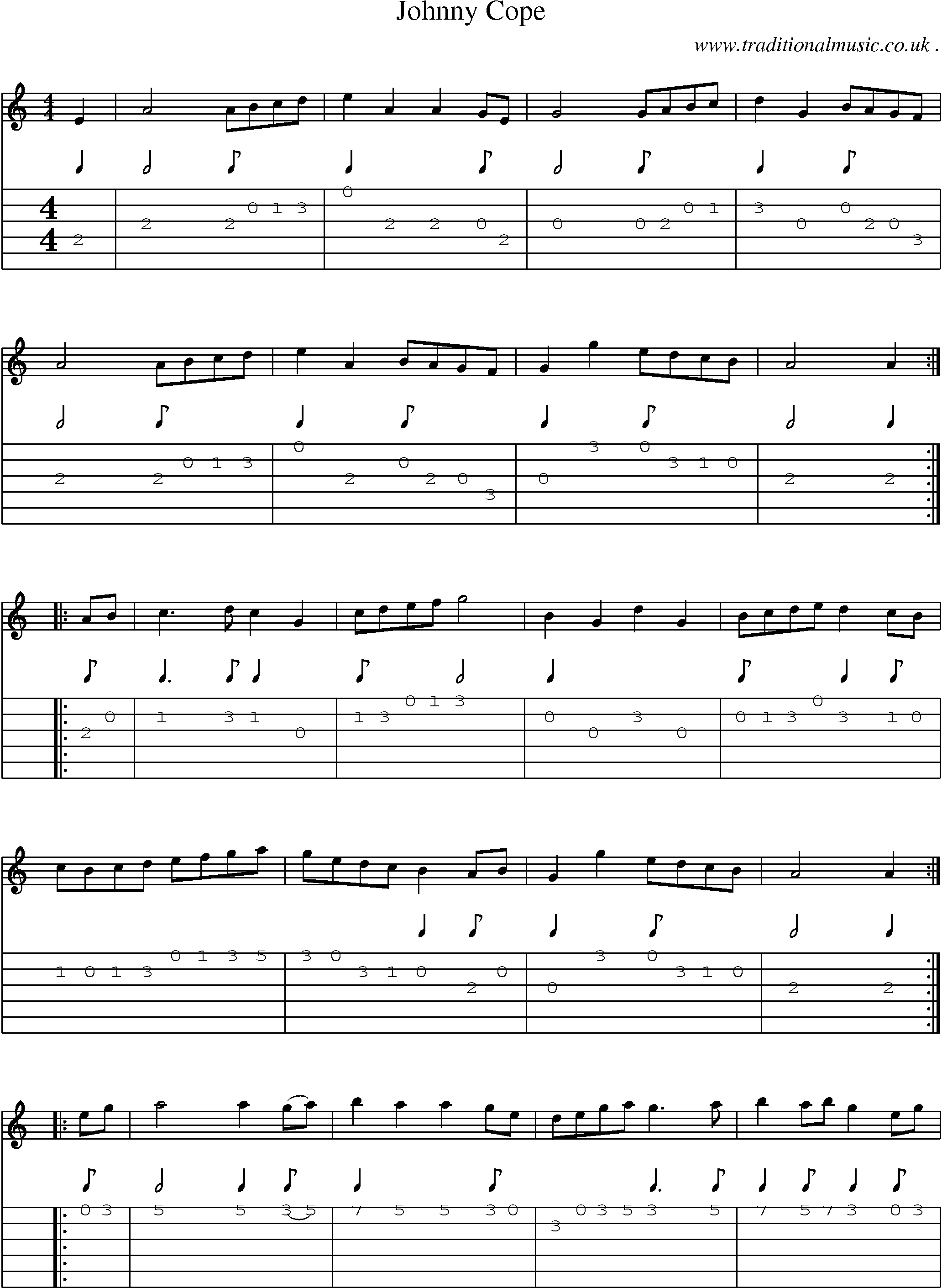 Sheet-Music and Guitar Tabs for Johnny Cope
