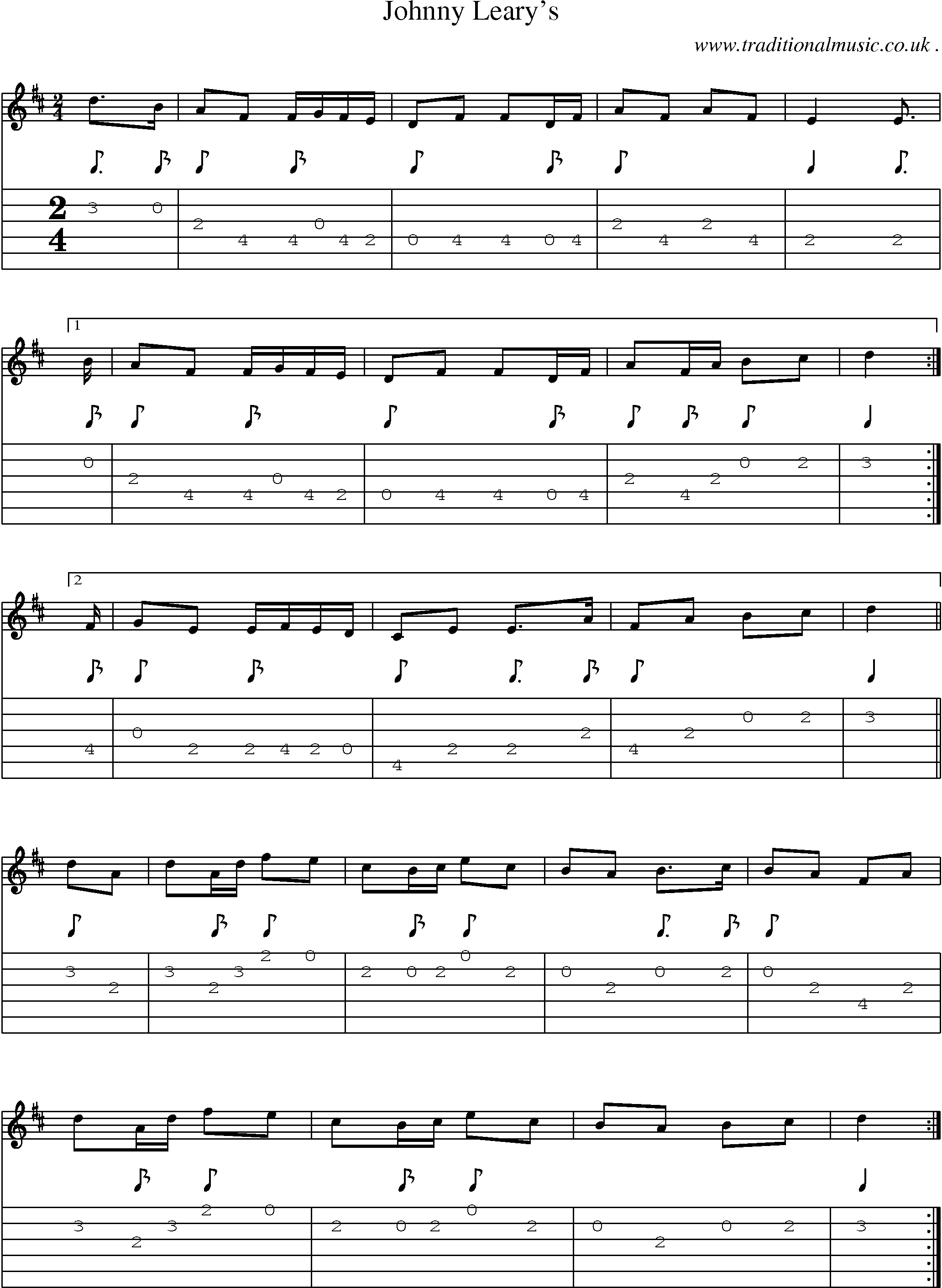 Sheet-Music and Guitar Tabs for Johnny Learys