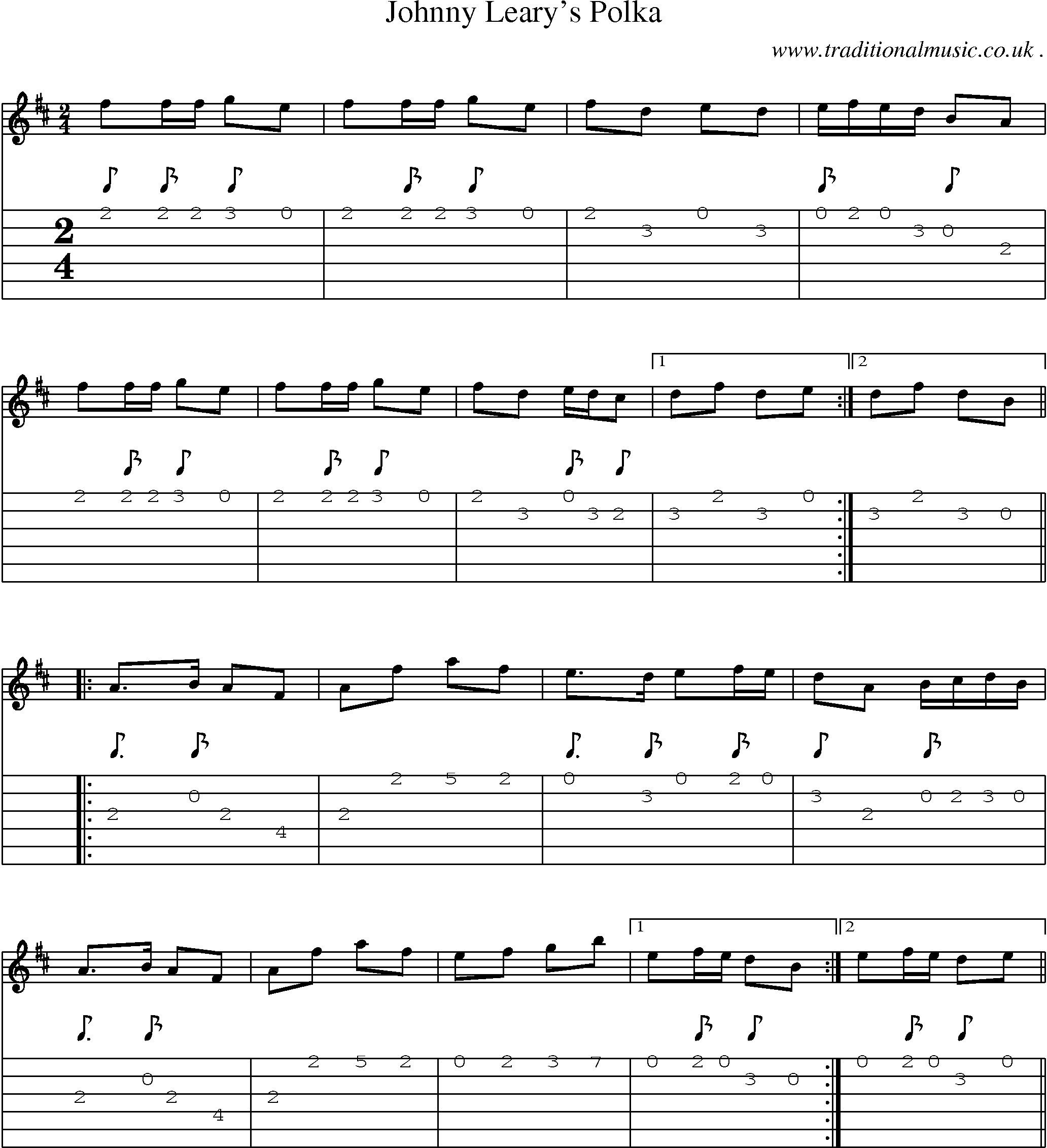 Sheet-Music and Guitar Tabs for Johnny Learys Polka