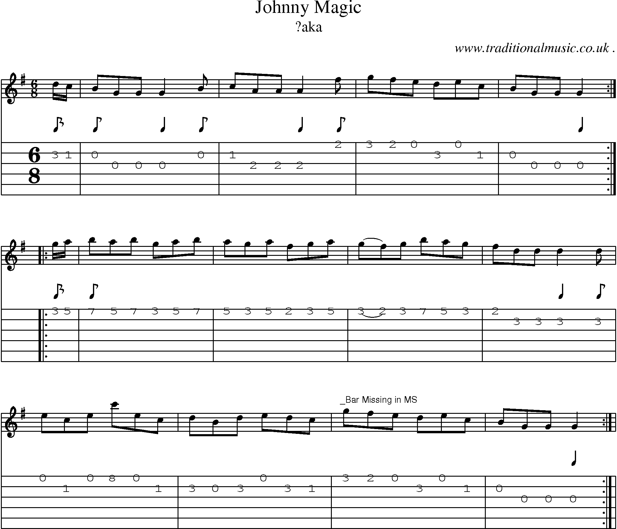 Sheet-Music and Guitar Tabs for Johnny Magic
