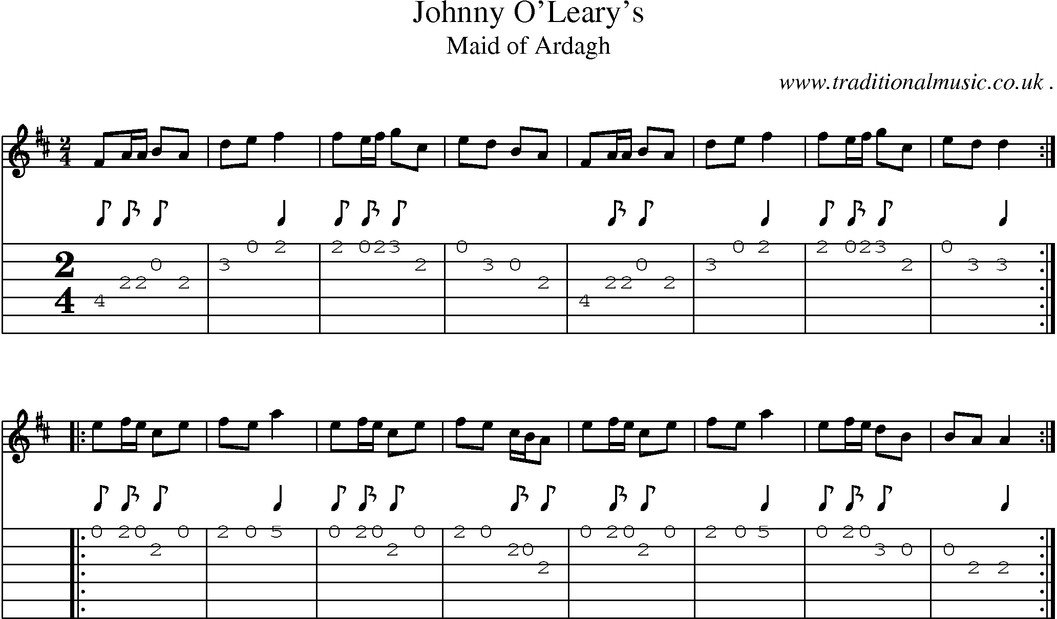 Sheet-Music and Guitar Tabs for Johnny Olearys