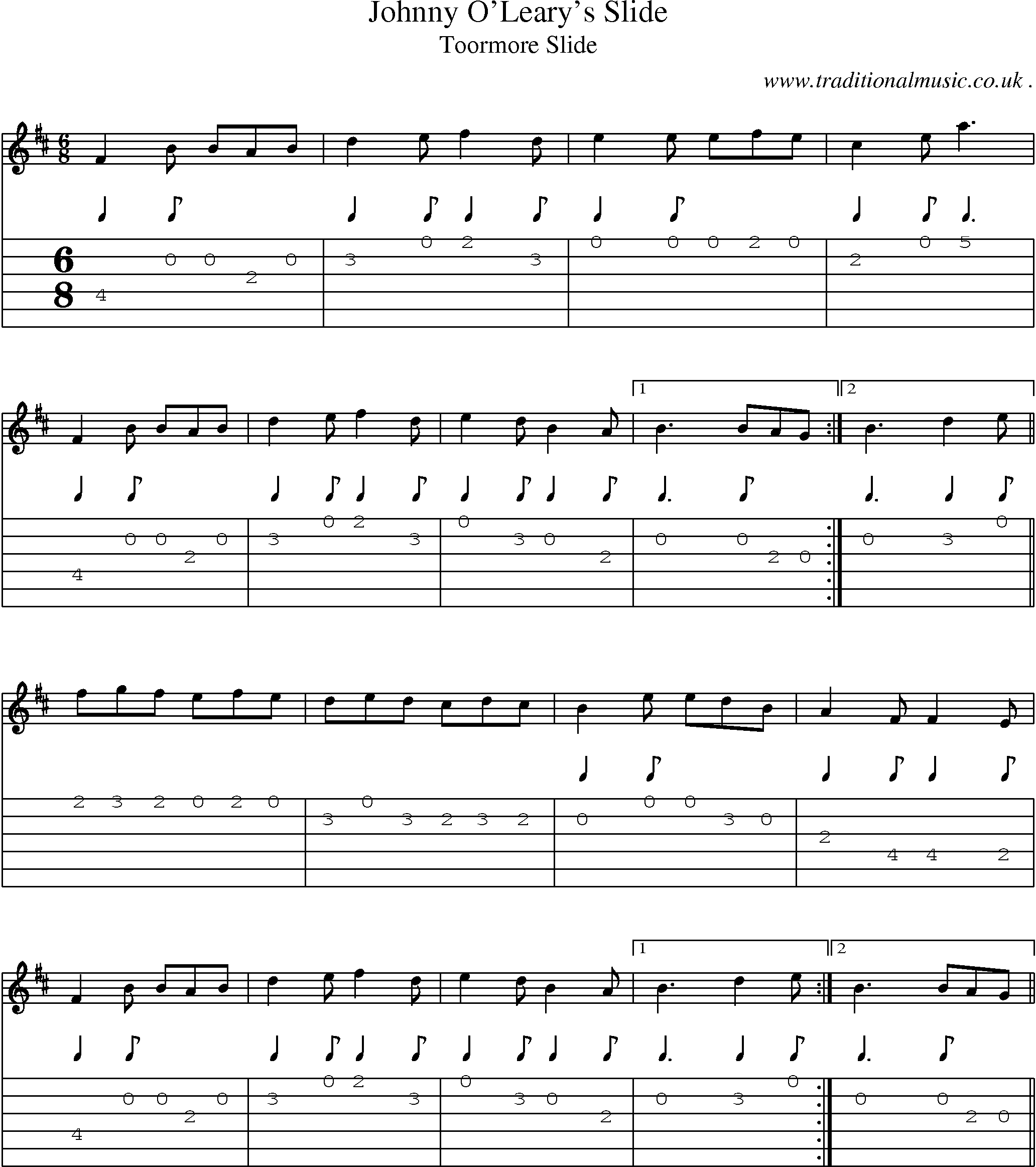 Sheet-Music and Guitar Tabs for Johnny Olearys Slide