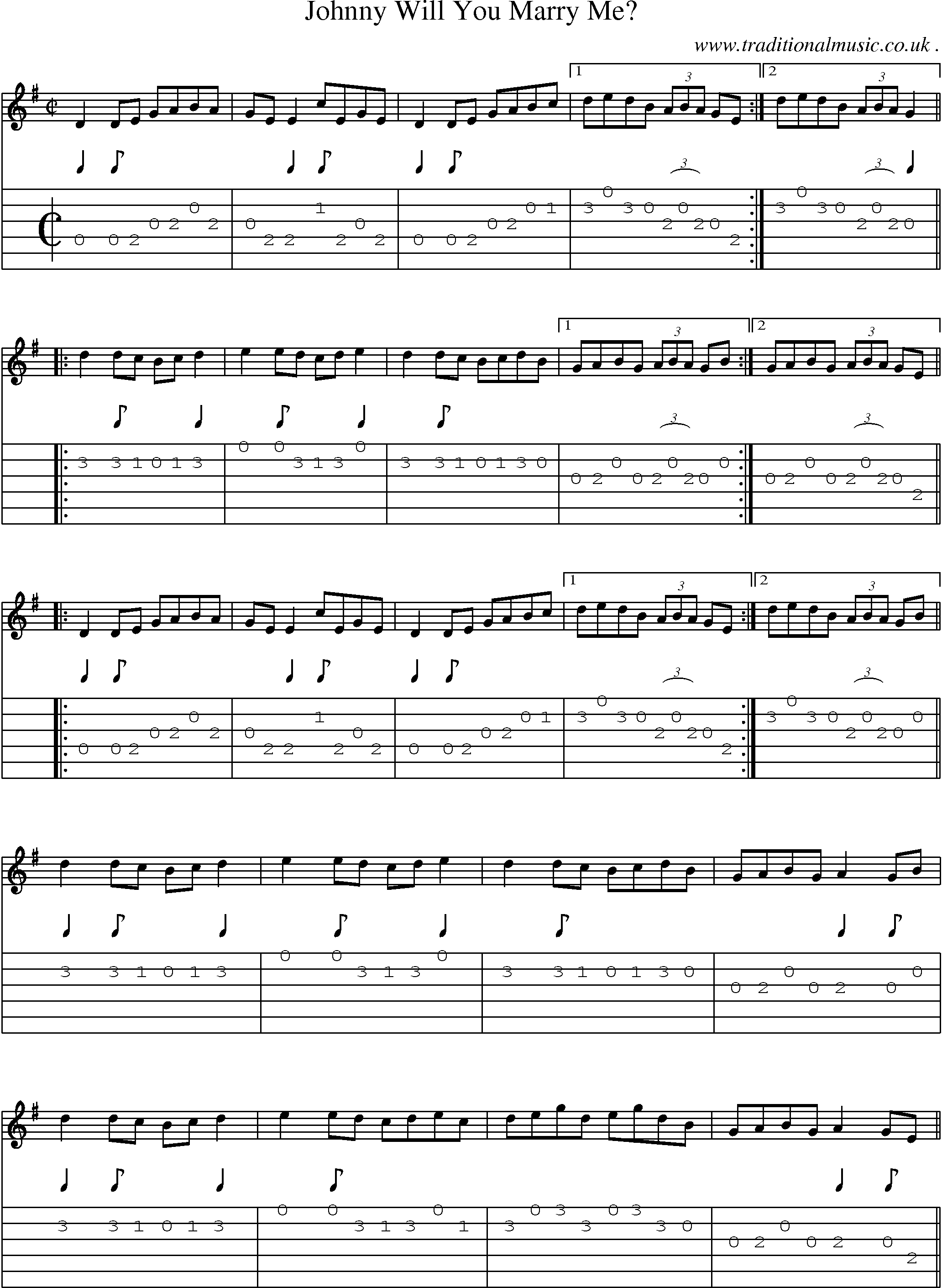 Sheet-Music and Guitar Tabs for Johnny Will You Marry Me