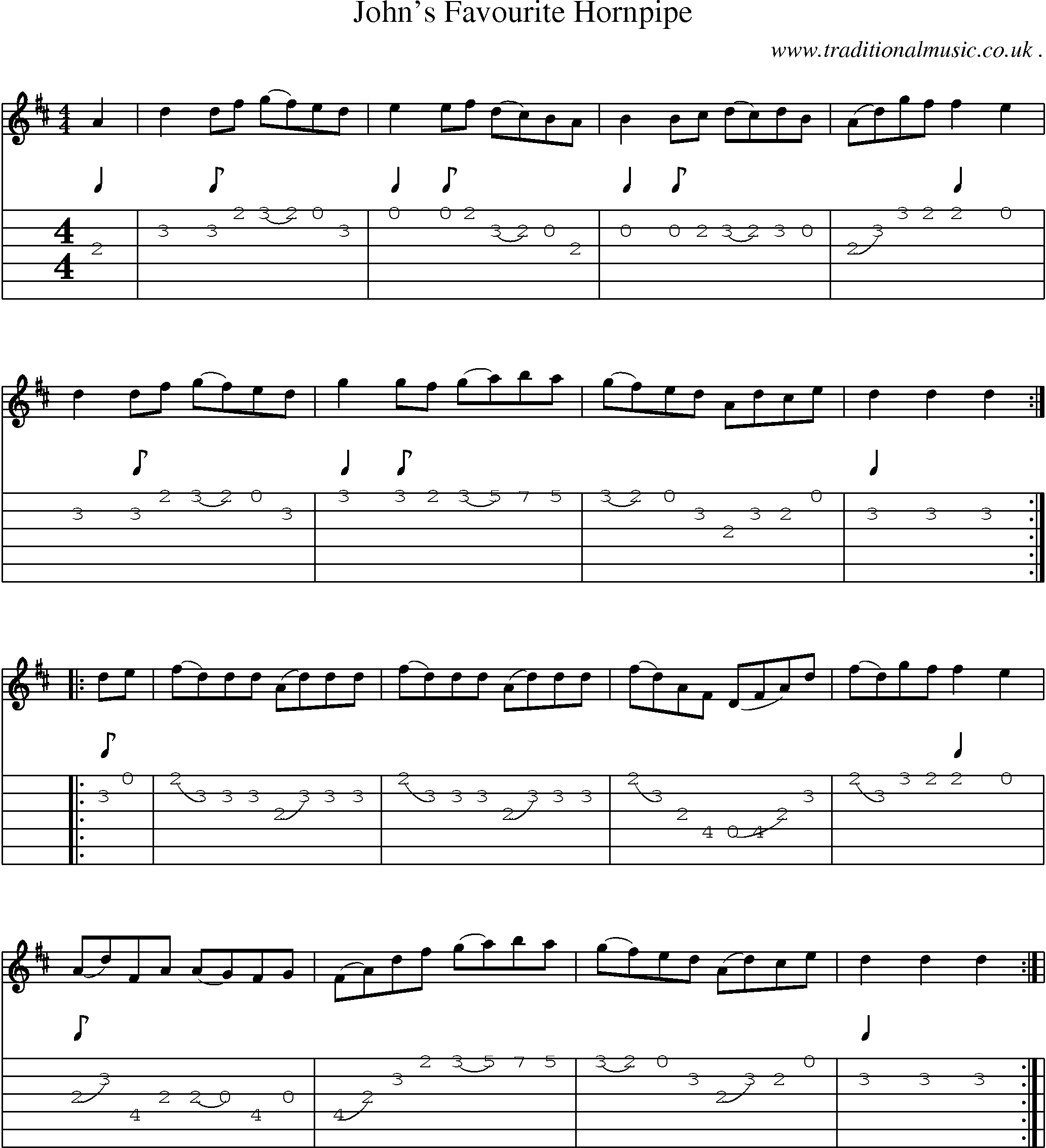 Sheet-Music and Guitar Tabs for Johns Favourite Hornpipe