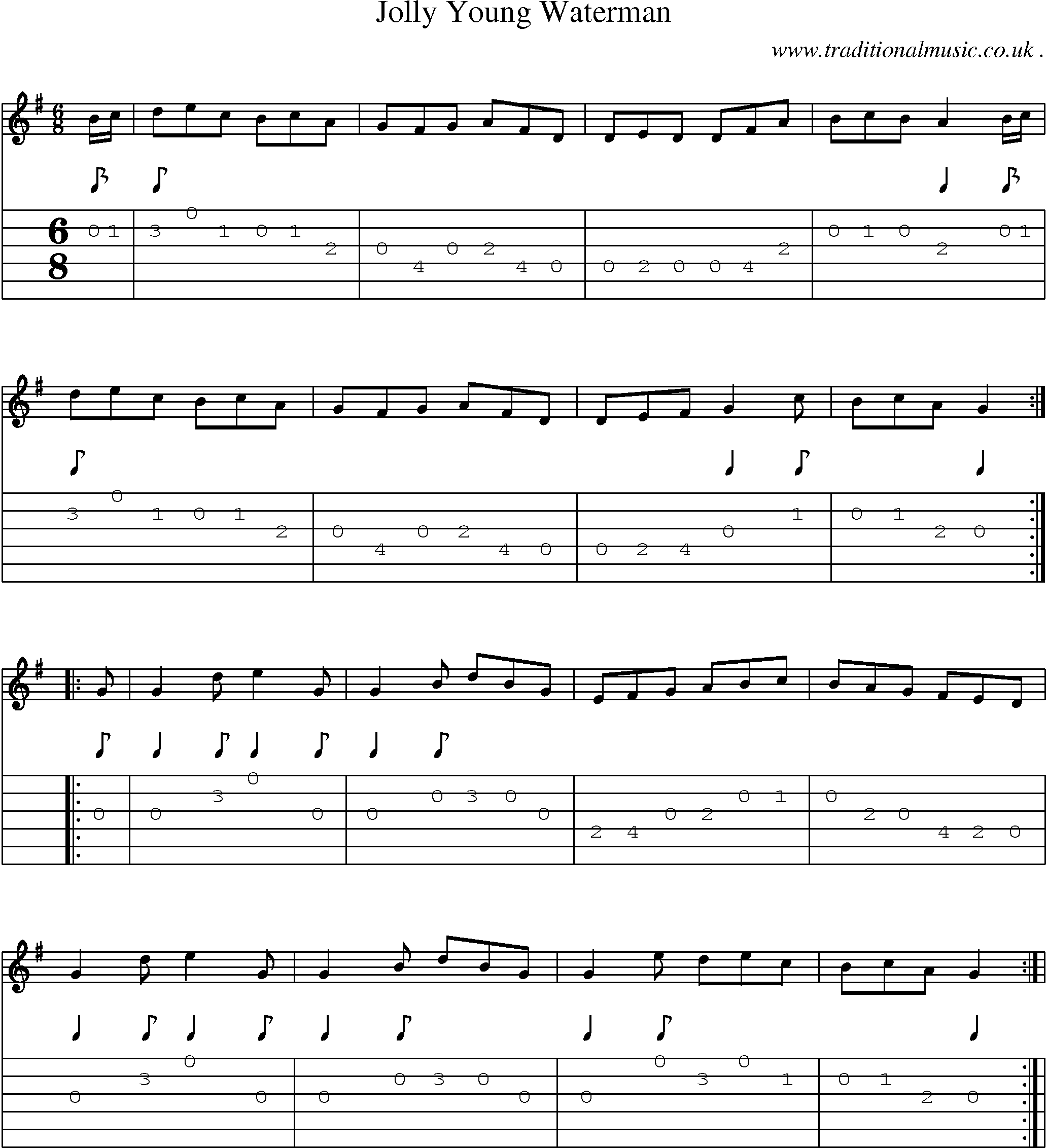 Sheet-Music and Guitar Tabs for Jolly Young Waterman