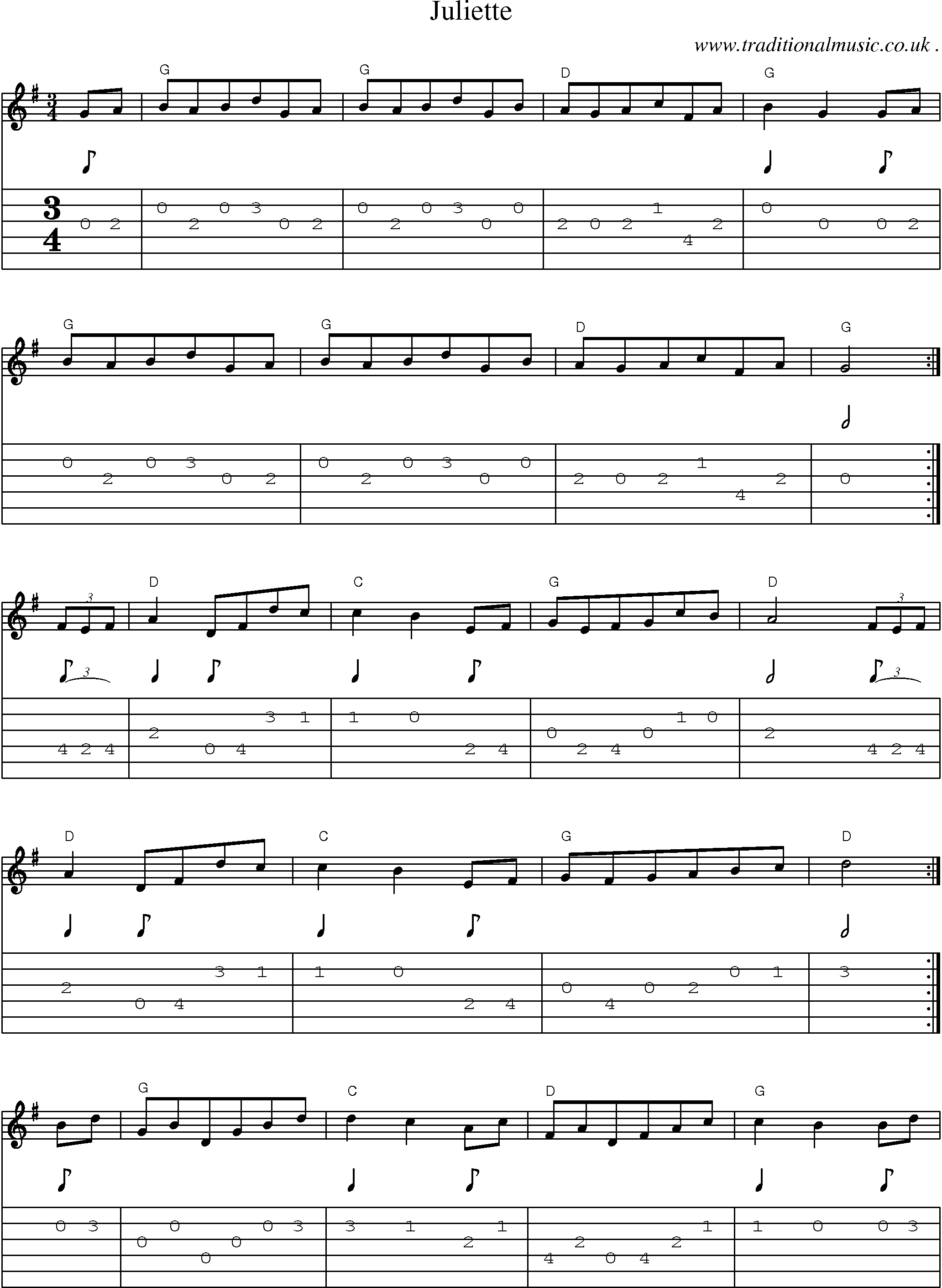Sheet-Music and Guitar Tabs for Juliette