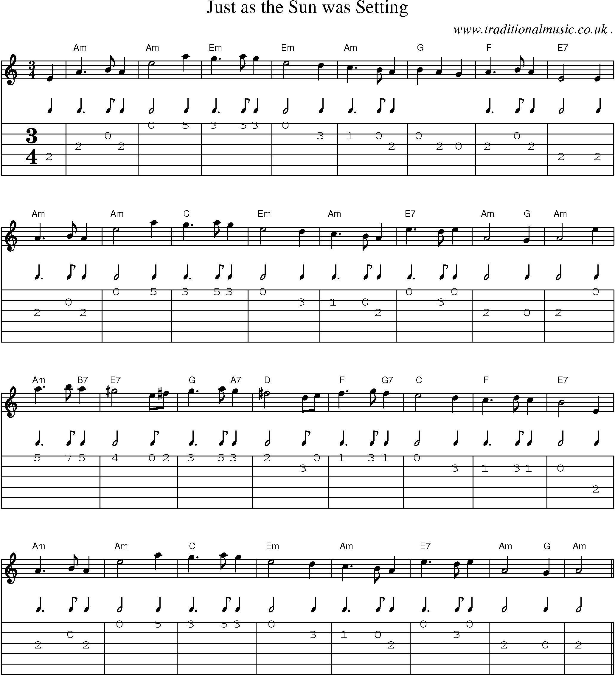 Sheet-Music and Guitar Tabs for Just As The Sun Was Setting