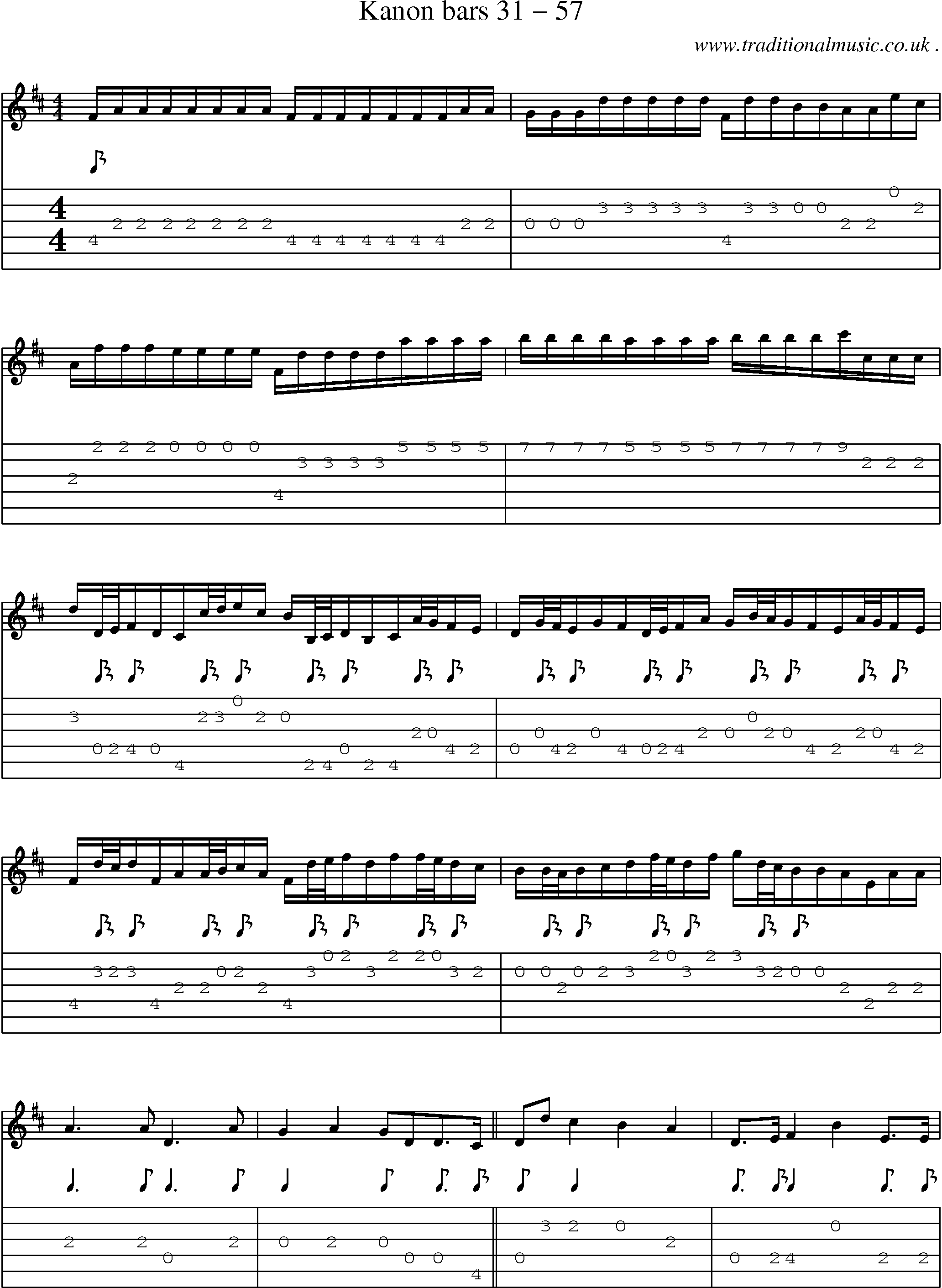 Sheet-Music and Guitar Tabs for Kanon Bars 31 57