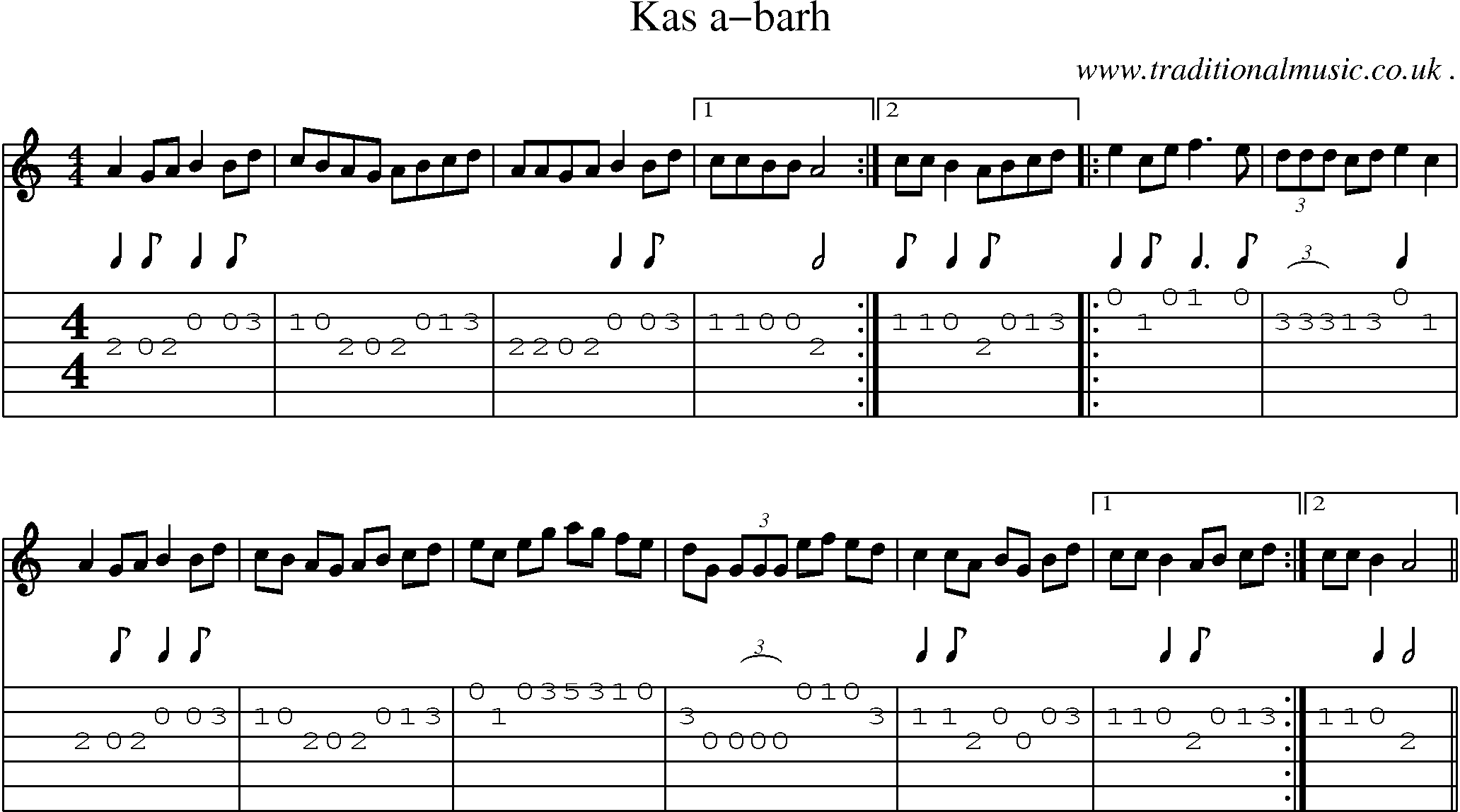 Sheet-Music and Guitar Tabs for Kas A-barh