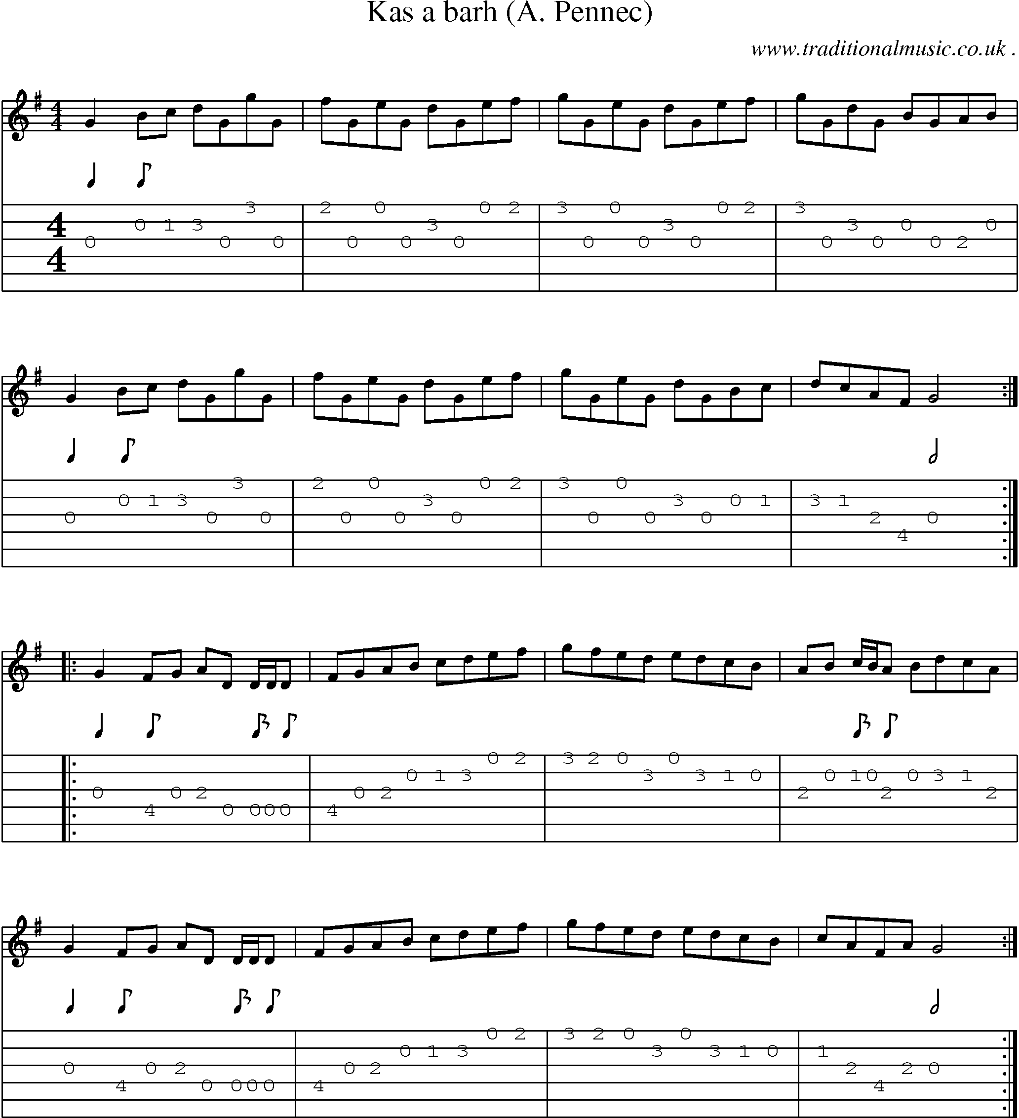 Sheet-Music and Guitar Tabs for Kas A Barh (a Pennec)