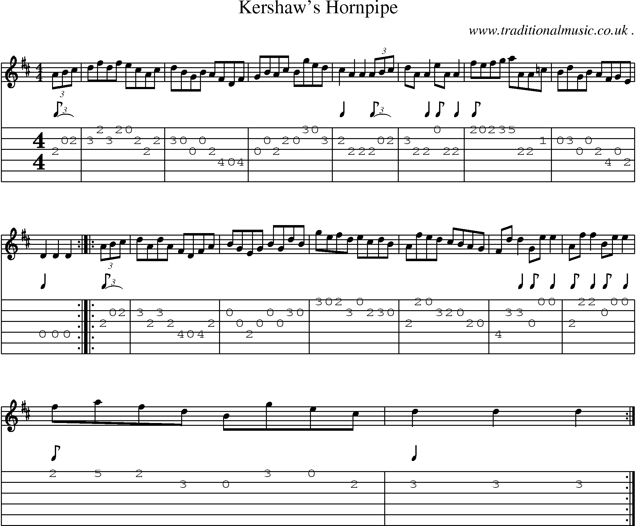 Sheet-Music and Guitar Tabs for Kershaws Hornpipe
