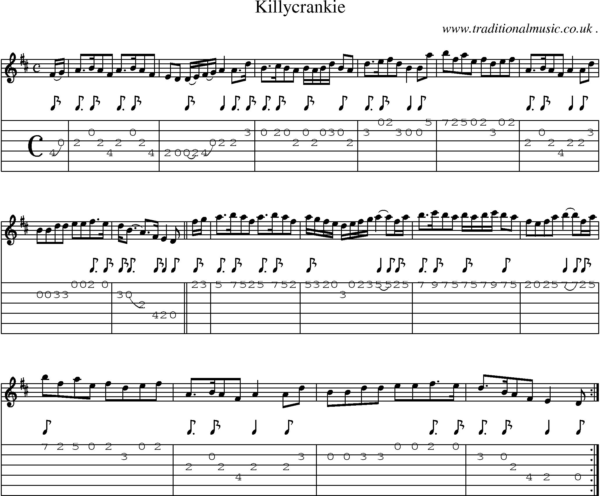Sheet-Music and Guitar Tabs for Killycrankie