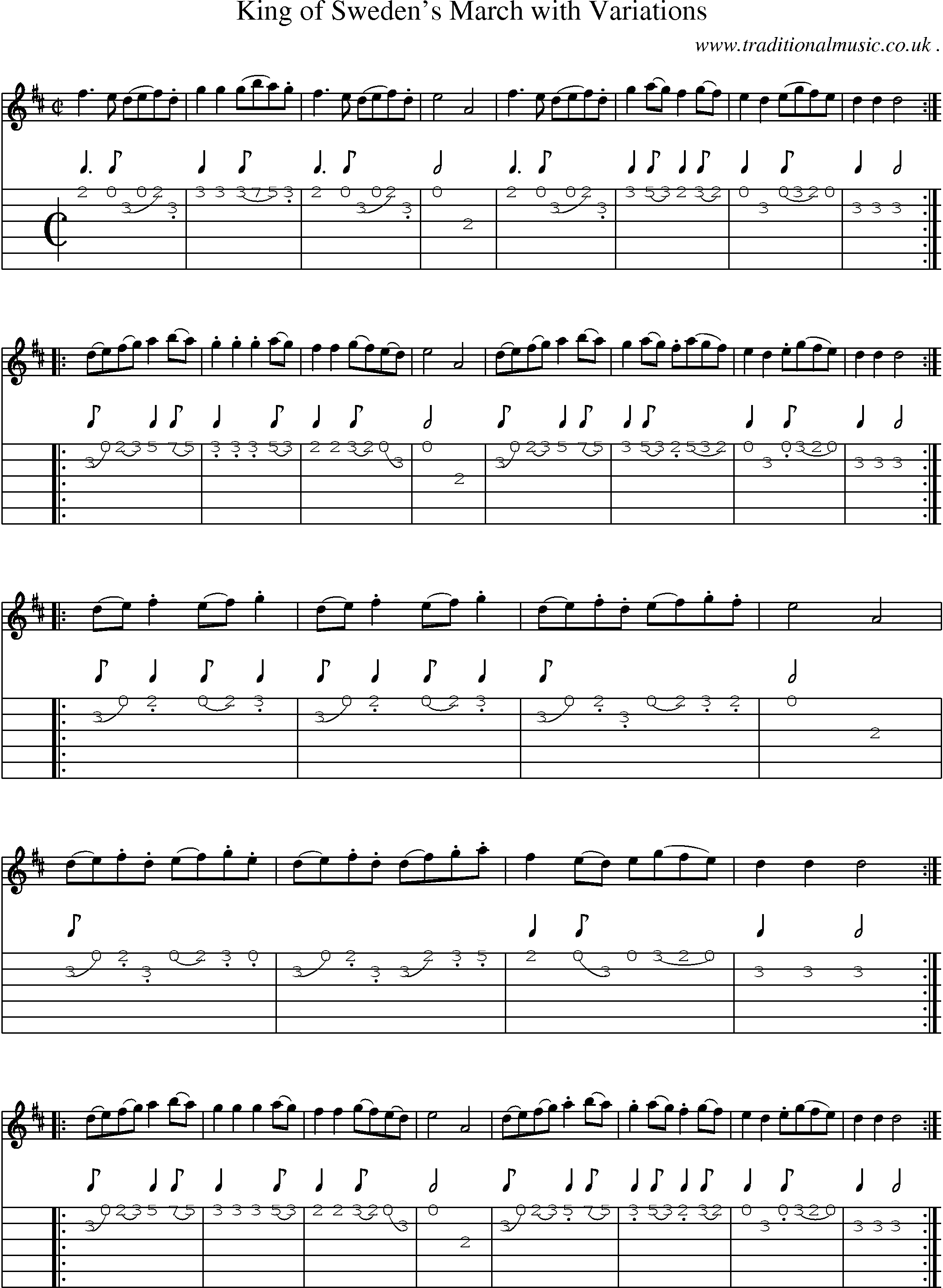 Sheet-Music and Guitar Tabs for King Of Swedens March With Variations