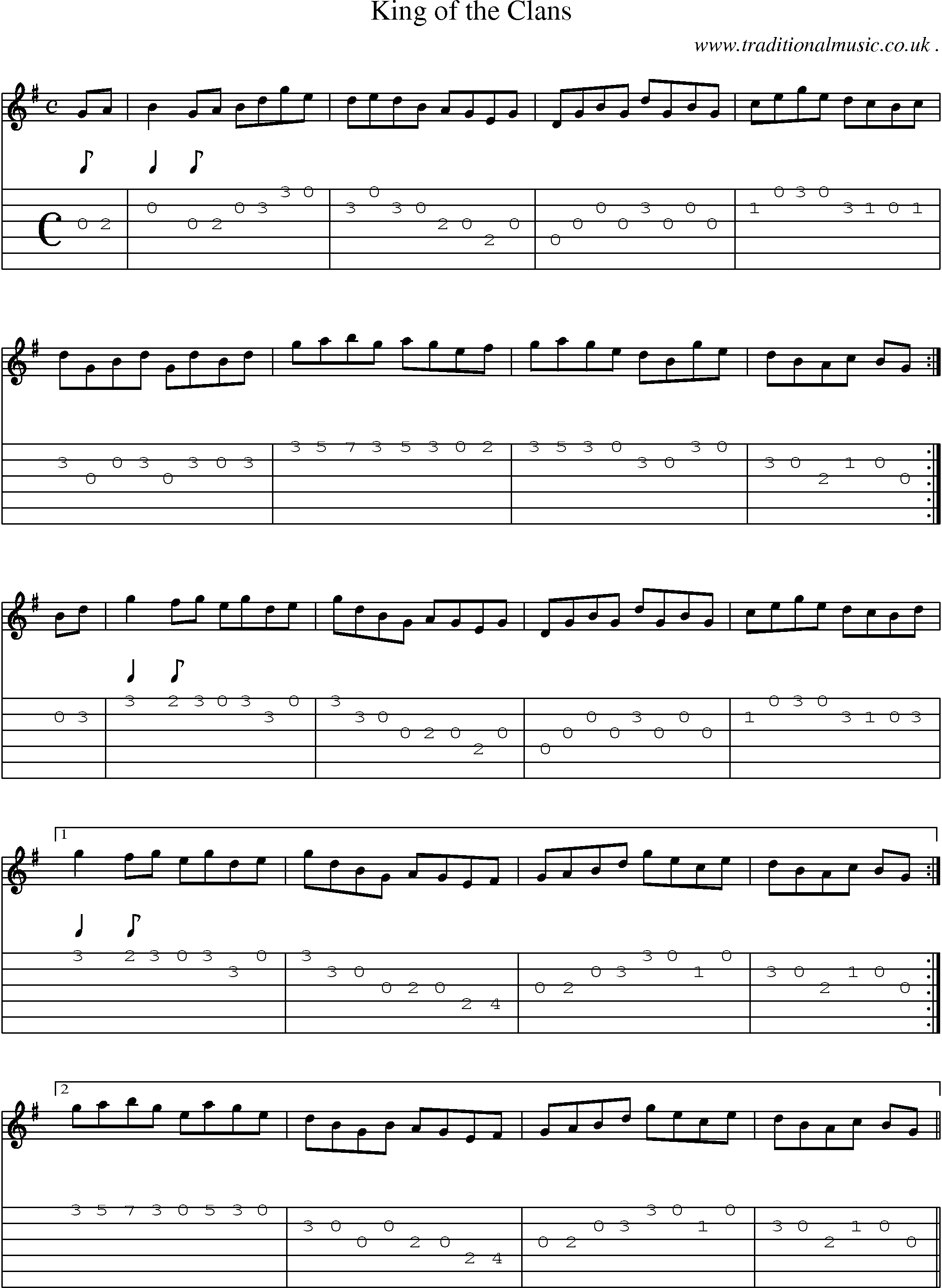 Sheet-Music and Guitar Tabs for King Of The Clans