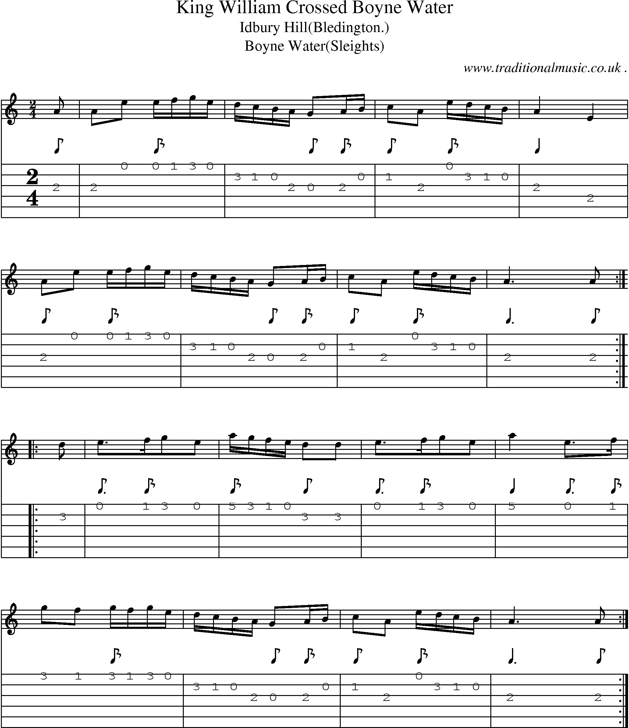 Sheet-Music and Guitar Tabs for King William Crossed Boyne Water