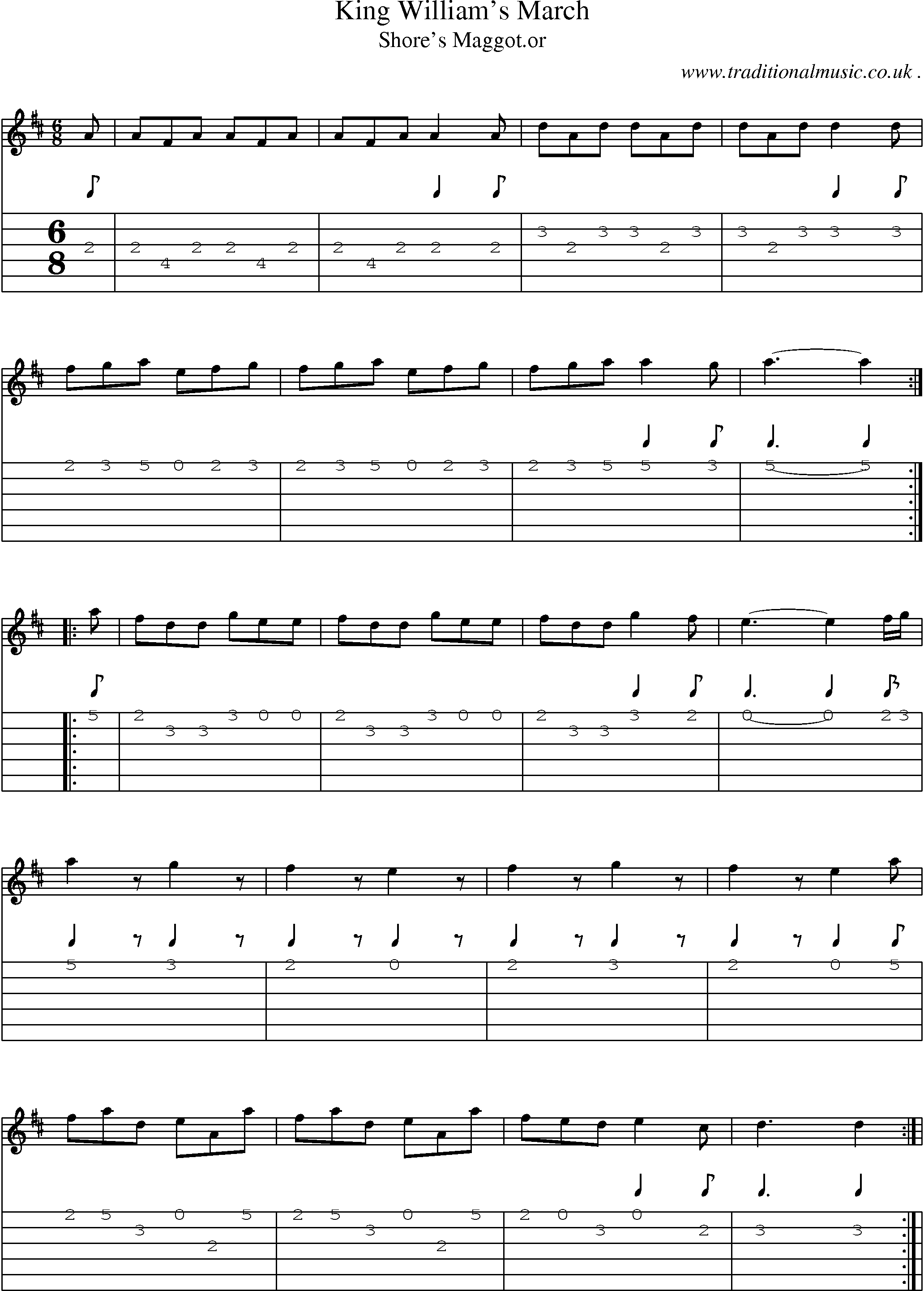 Sheet-Music and Guitar Tabs for King Williams March