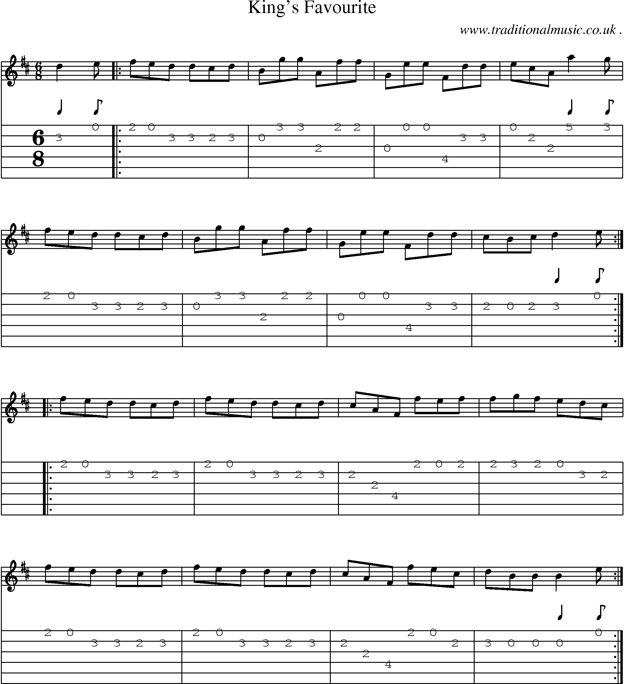 Sheet-Music and Guitar Tabs for Kings Favourite