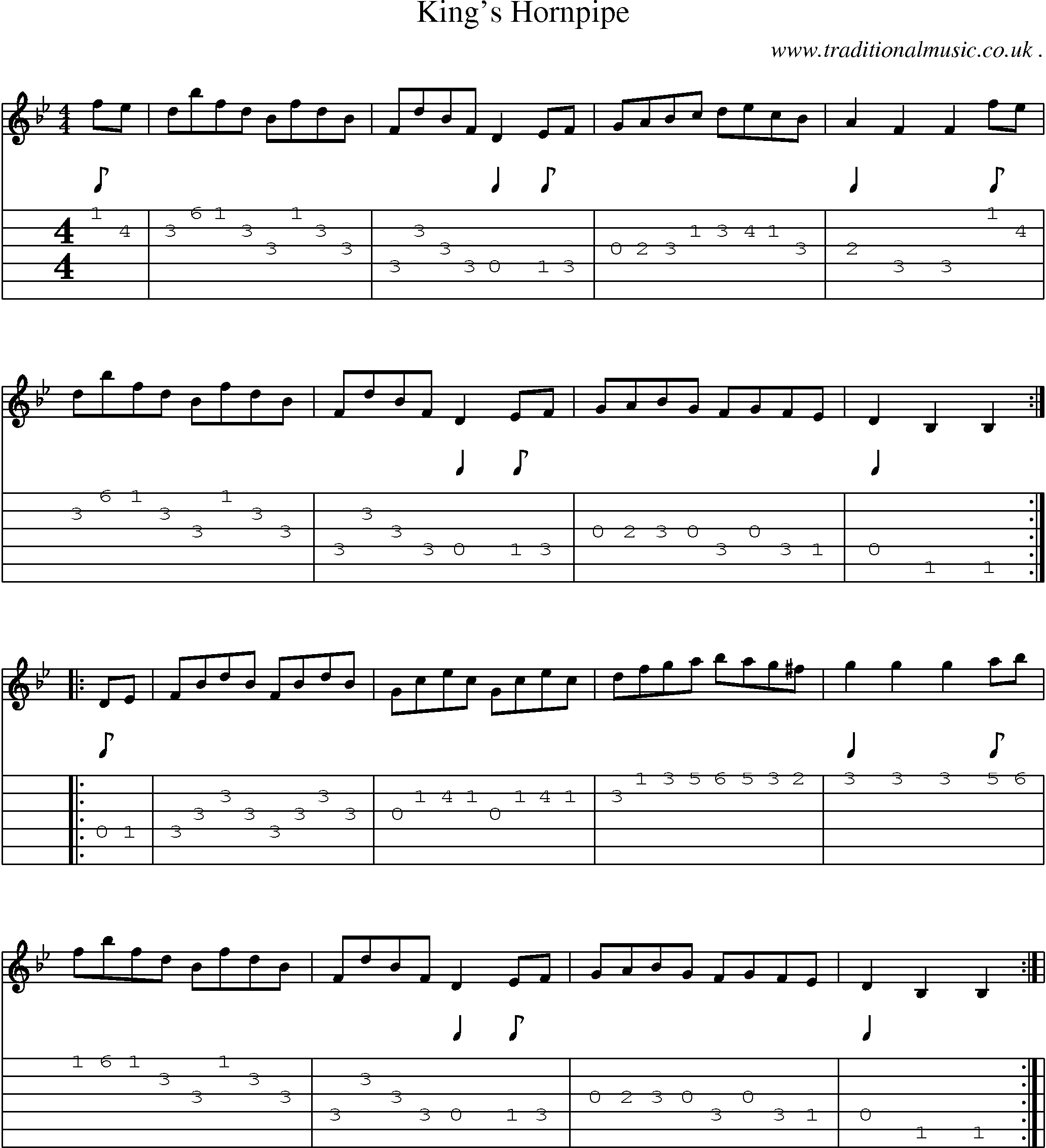 Sheet-Music and Guitar Tabs for Kings Hornpipe