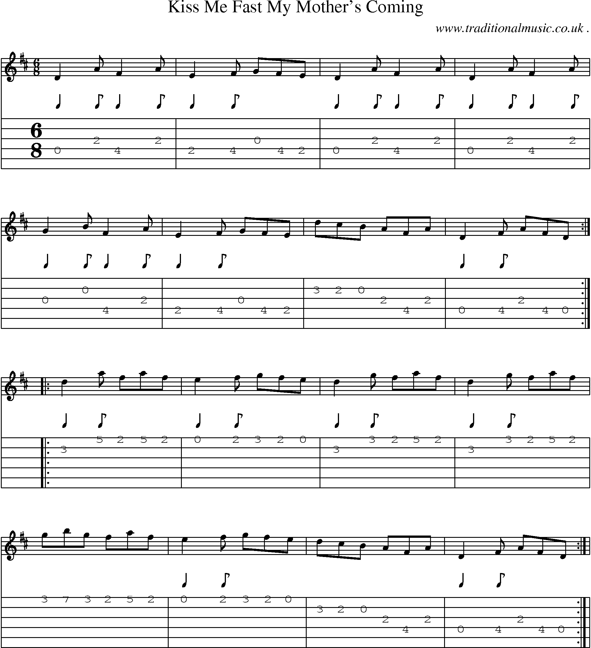 Sheet-Music and Guitar Tabs for Kiss Me Fast My Mothers Coming
