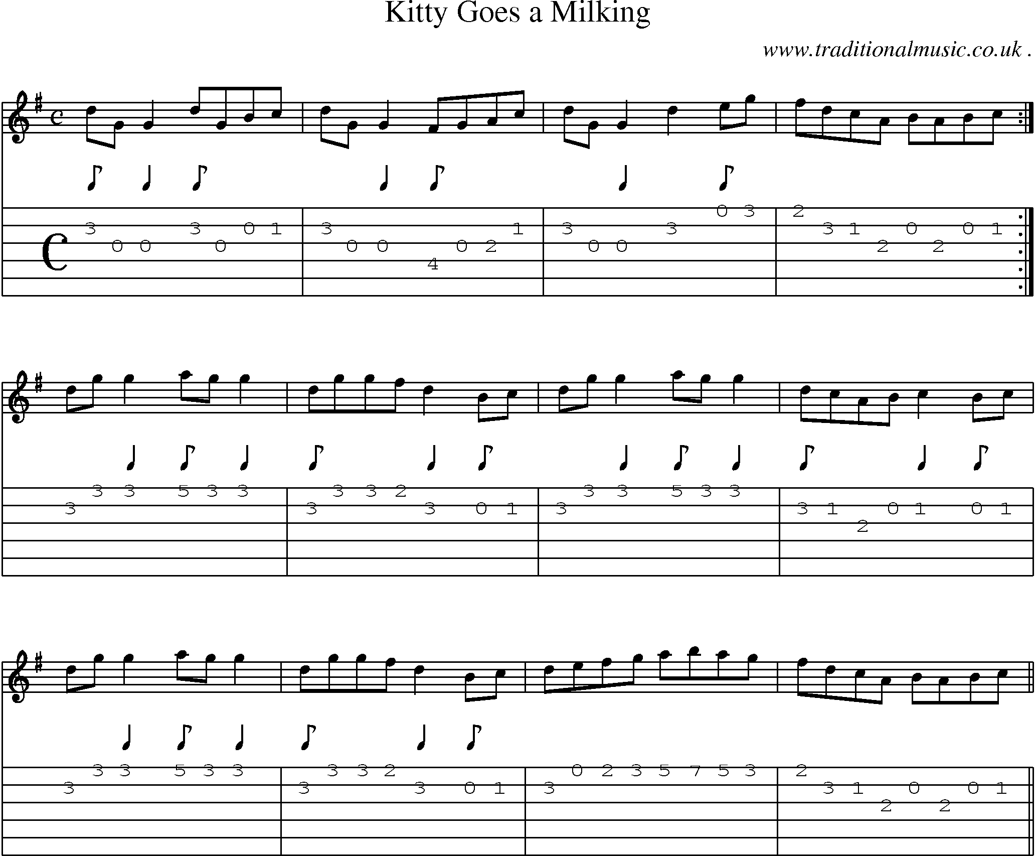 Sheet-Music and Guitar Tabs for Kitty Goes A Milking