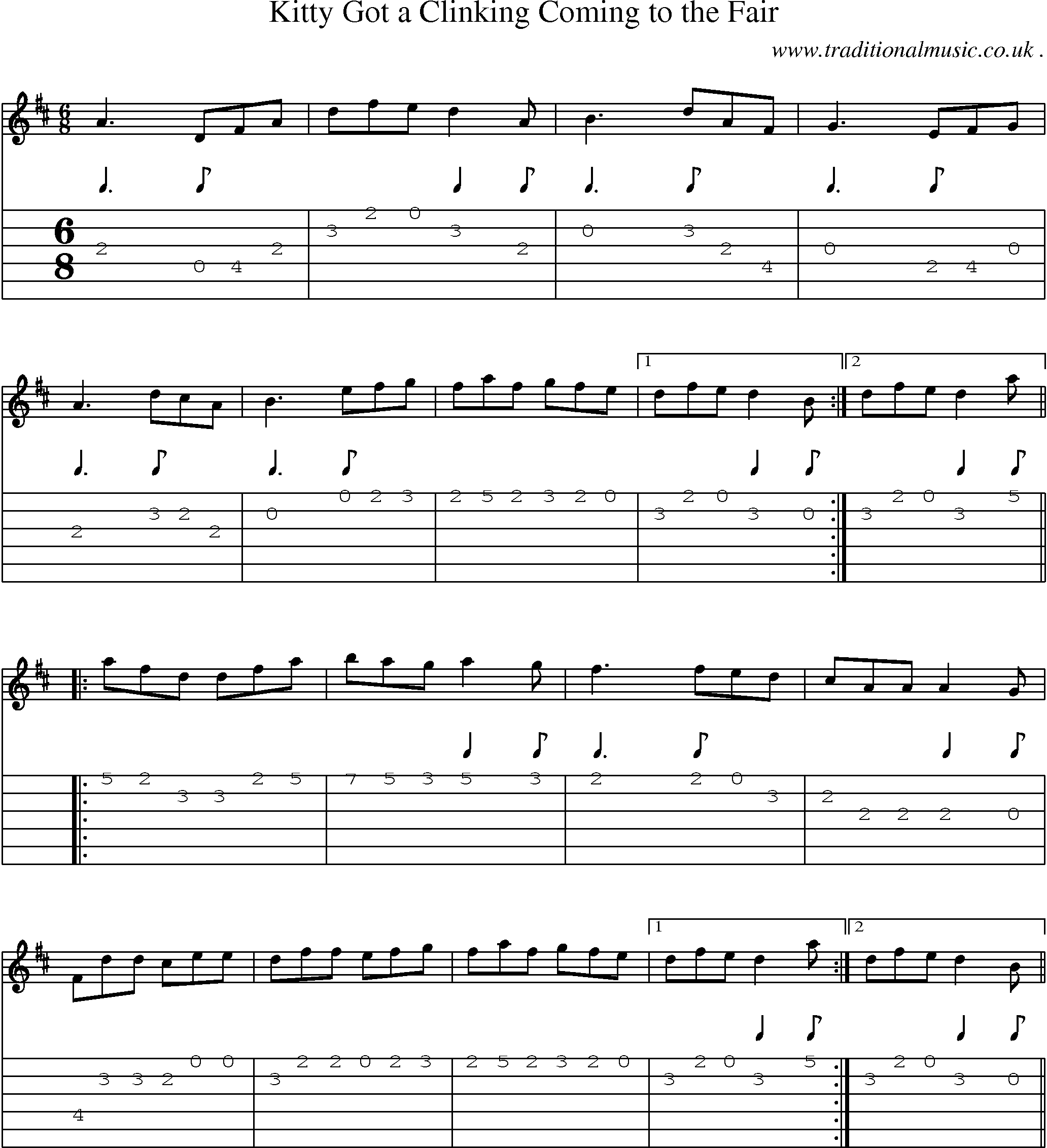 Sheet-Music and Guitar Tabs for Kitty Got A Clinking Coming To The Fair