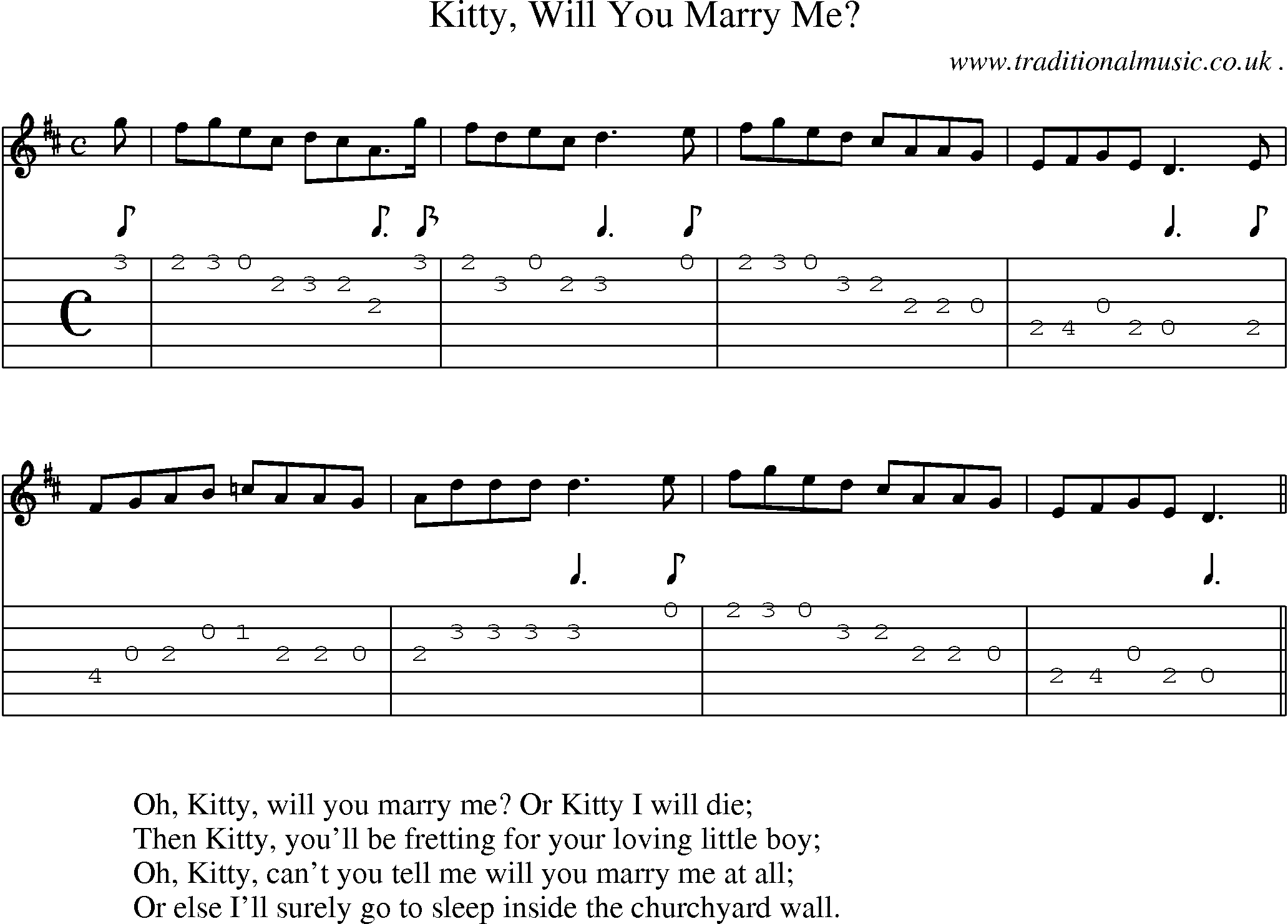 Sheet-Music and Guitar Tabs for Kitty Will You Marry Me