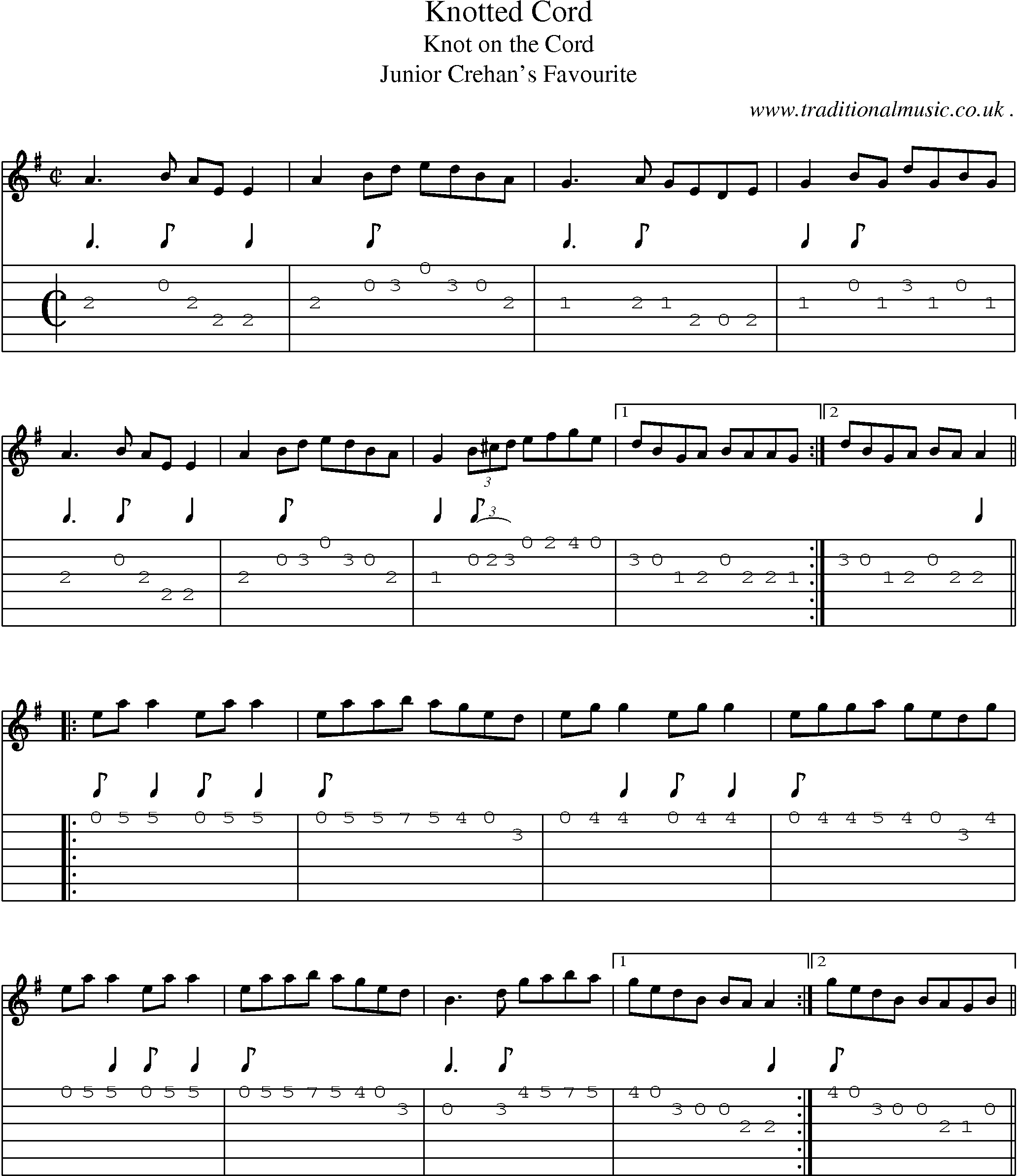 Sheet-Music and Guitar Tabs for Knotted Cord