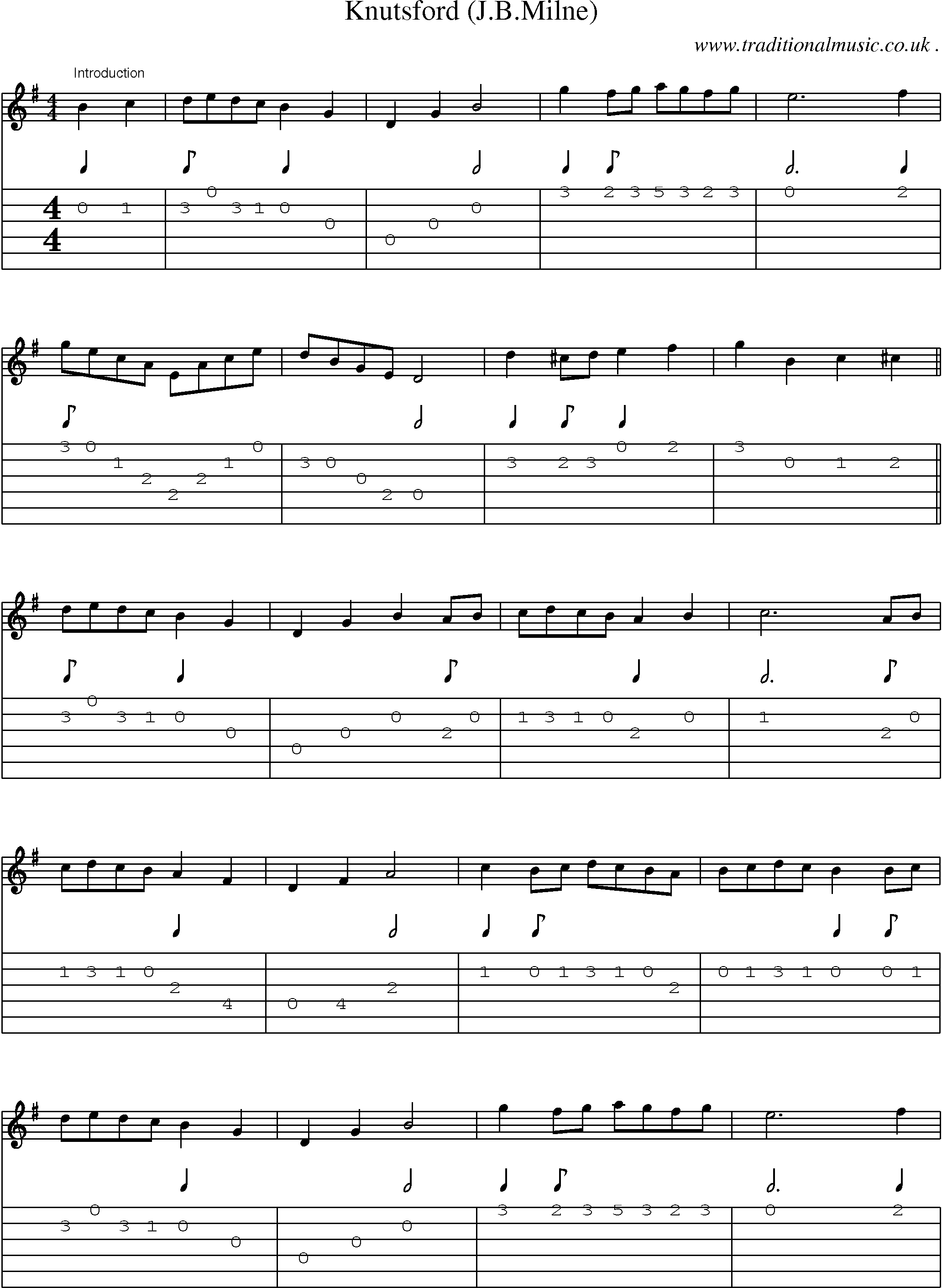 Sheet-Music and Guitar Tabs for Knutsford (jbmilne)