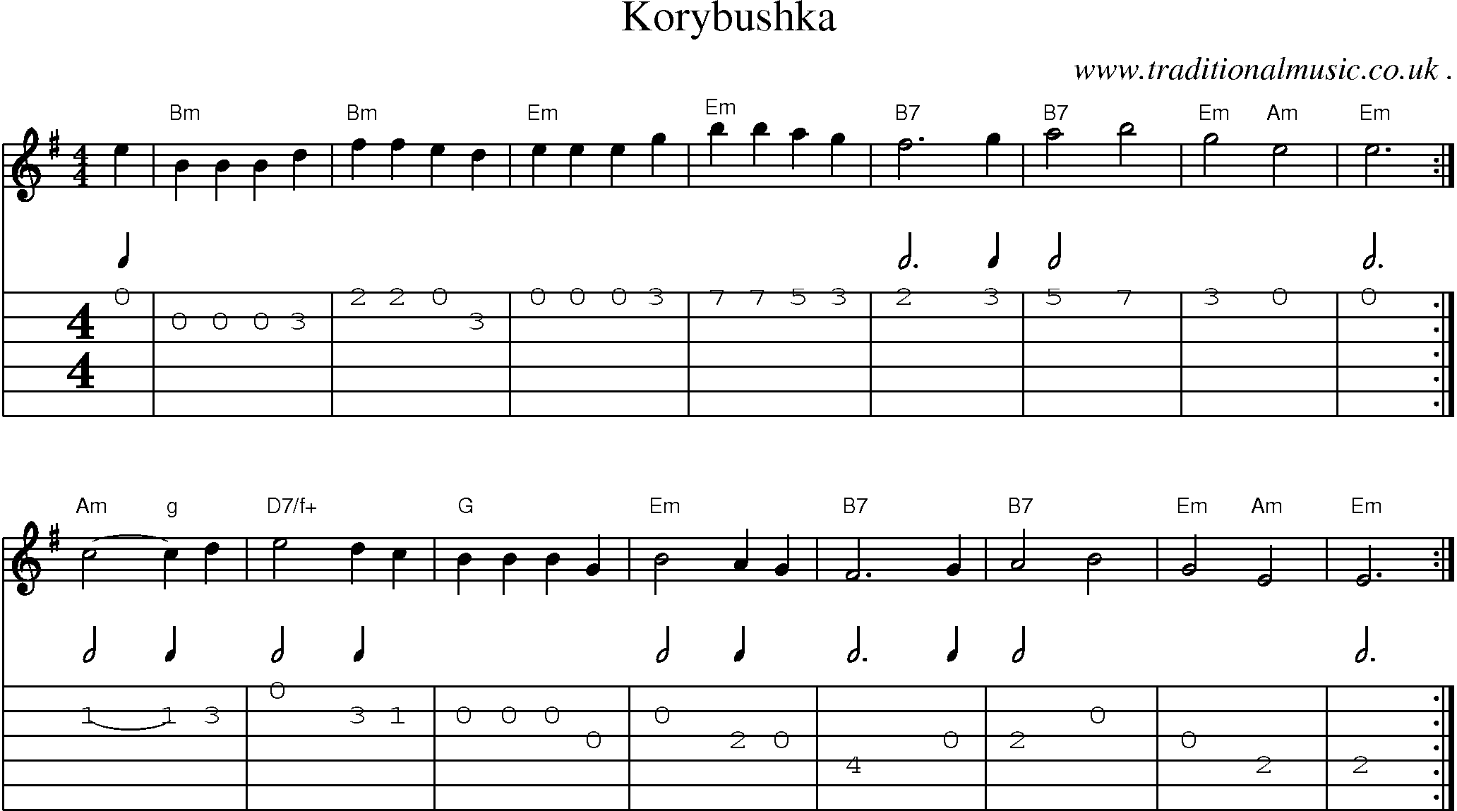 Sheet-Music and Guitar Tabs for Korybushka