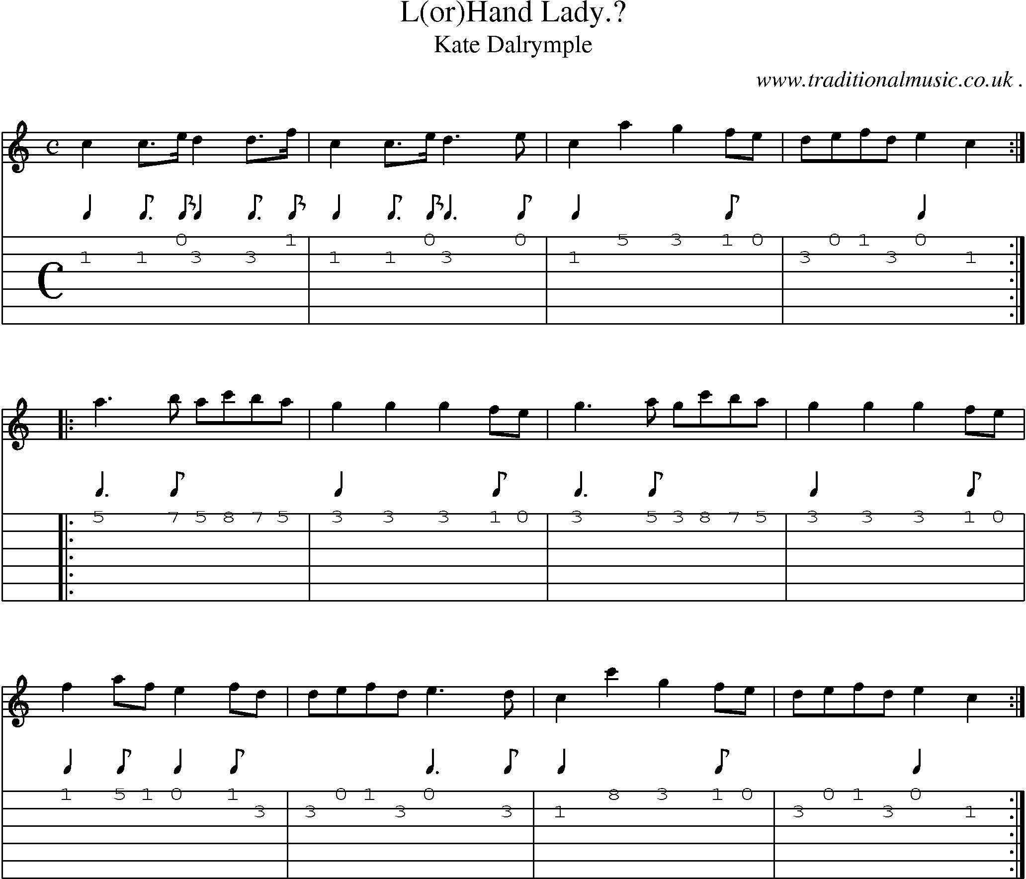 Sheet-Music and Guitar Tabs for L(or)hand Lady