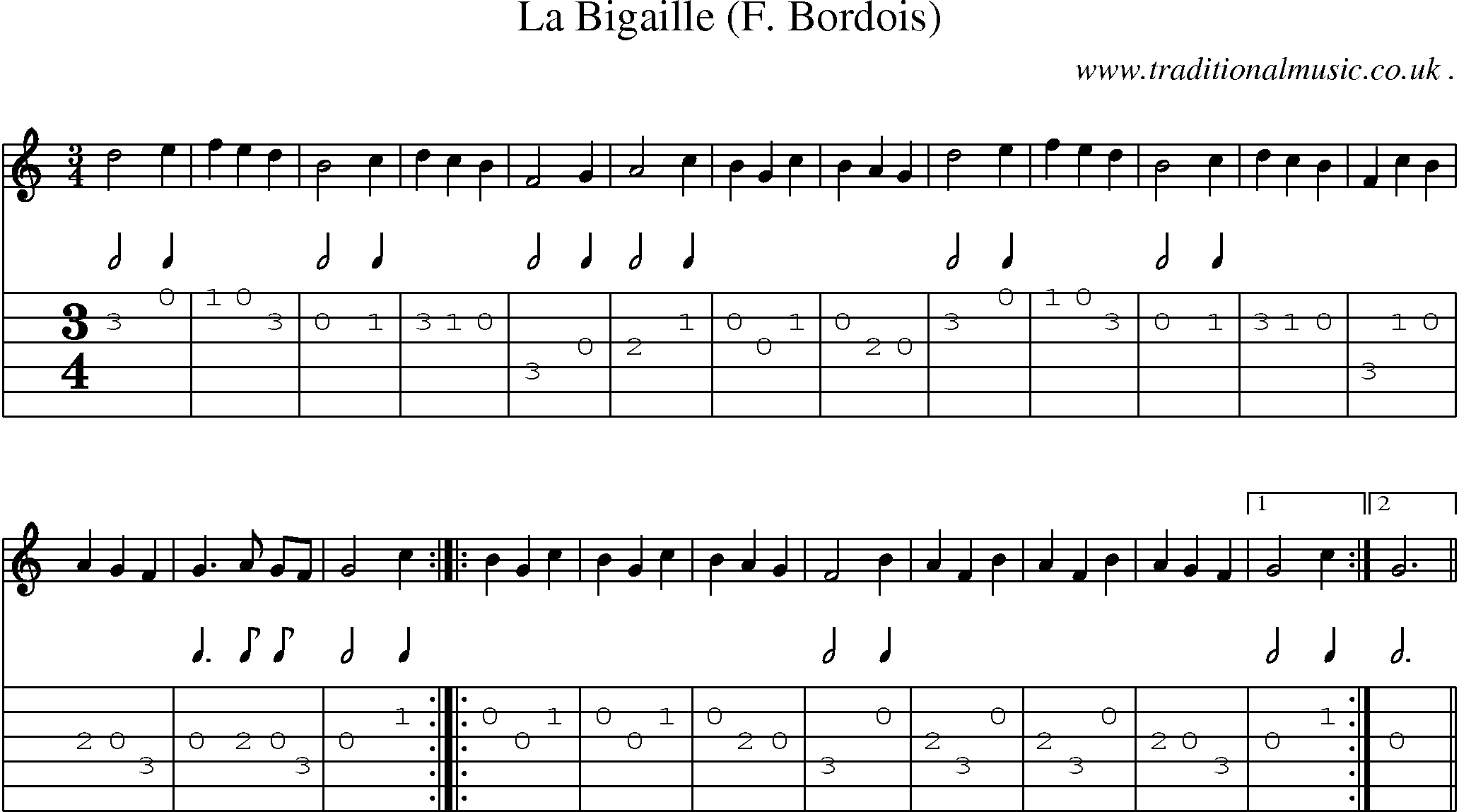 Sheet-Music and Guitar Tabs for La Bigaille (f Bordois)