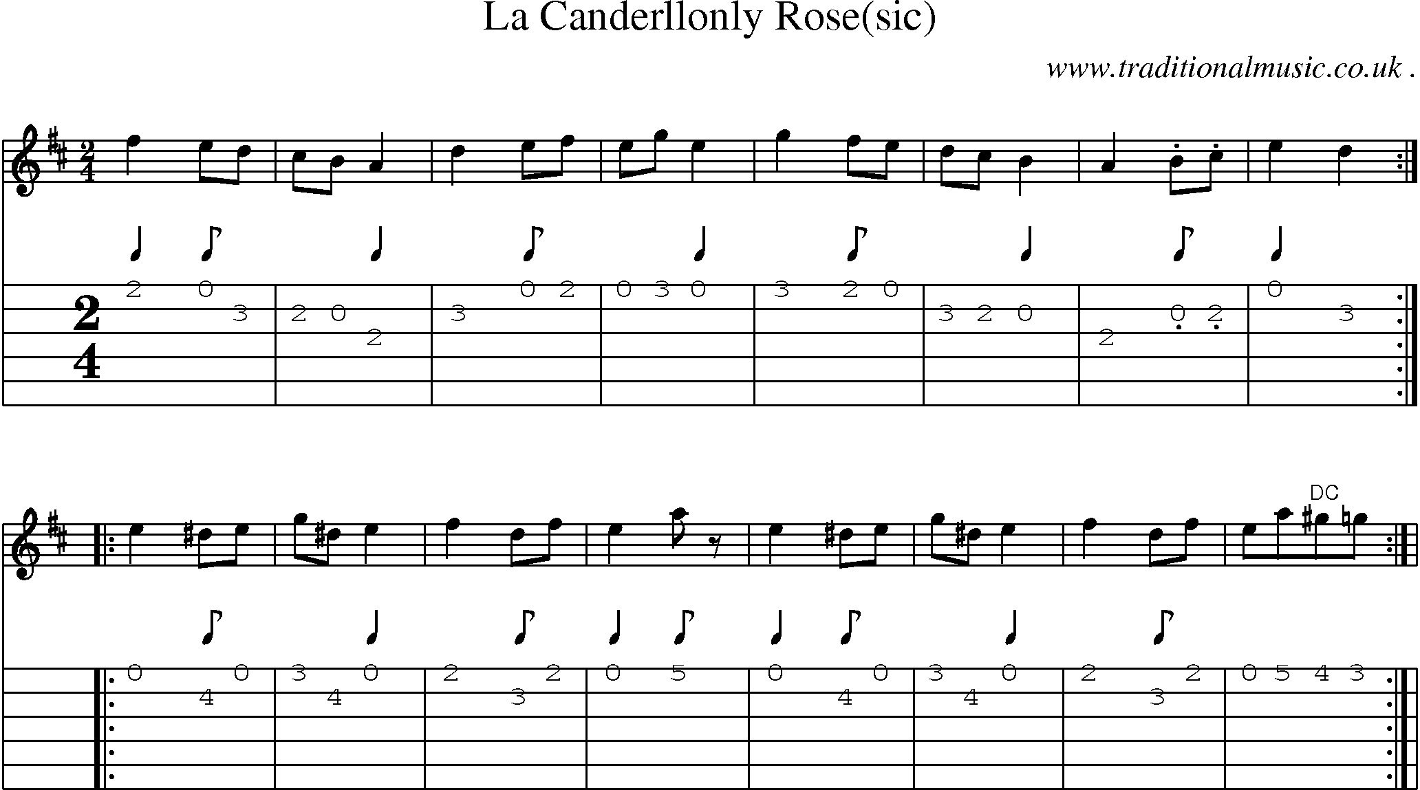 Sheet-Music and Guitar Tabs for La Canderllonly Rose(sic)
