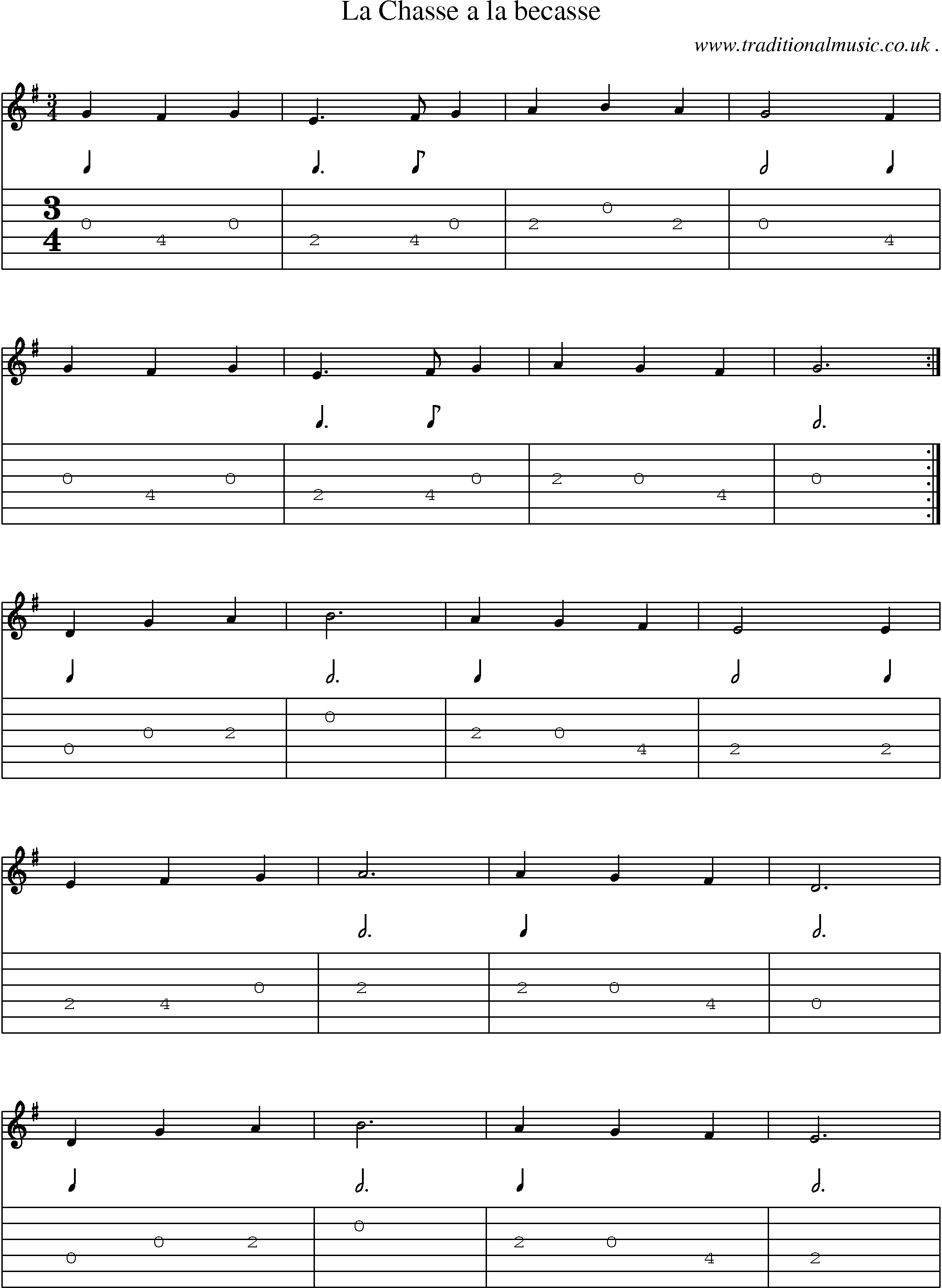 Sheet-Music and Guitar Tabs for La Chasse A La Becasse