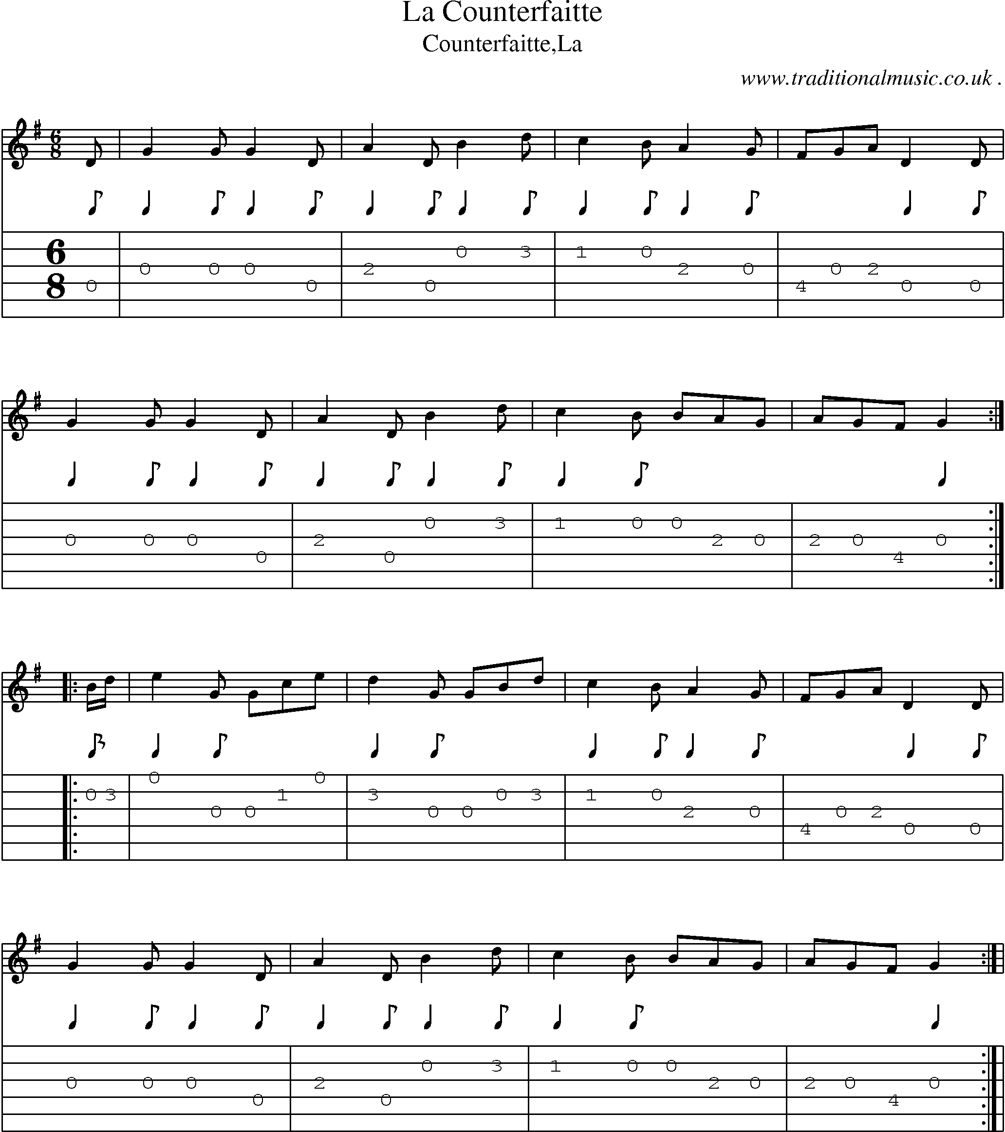 Sheet-Music and Guitar Tabs for La Counterfaitte