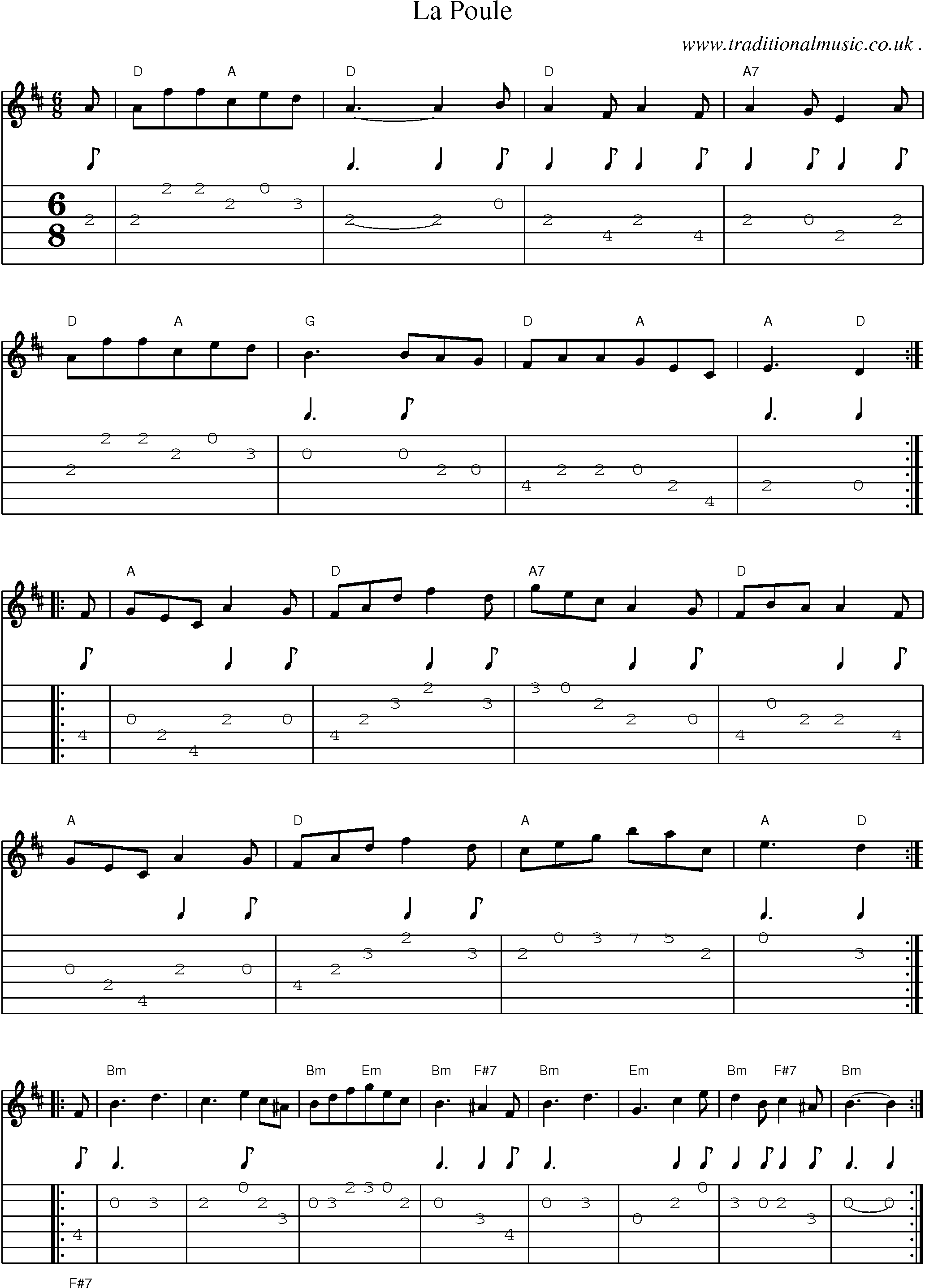 Sheet-Music and Guitar Tabs for La Poule