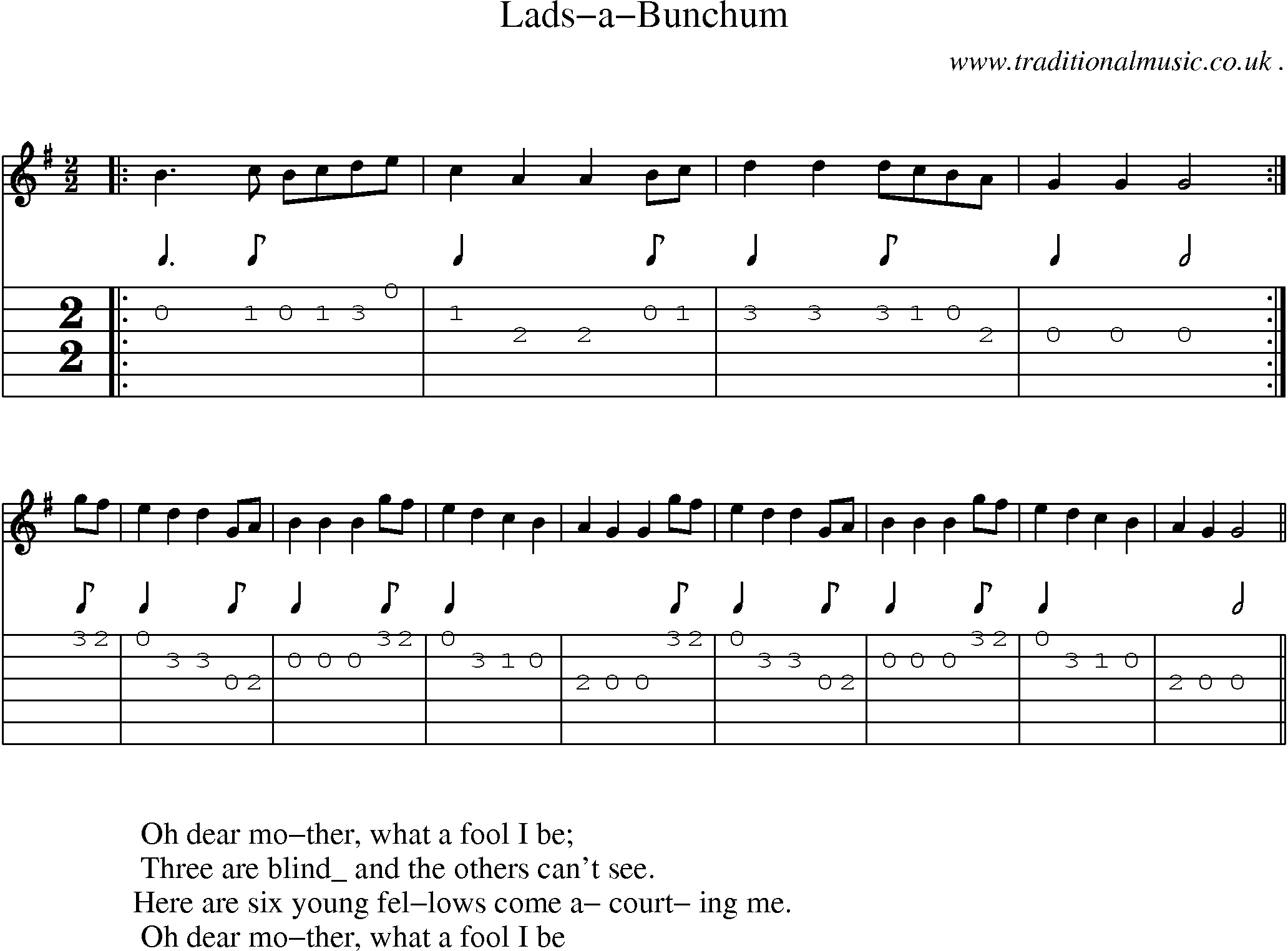 Sheet-Music and Guitar Tabs for Lads-a-bunchum