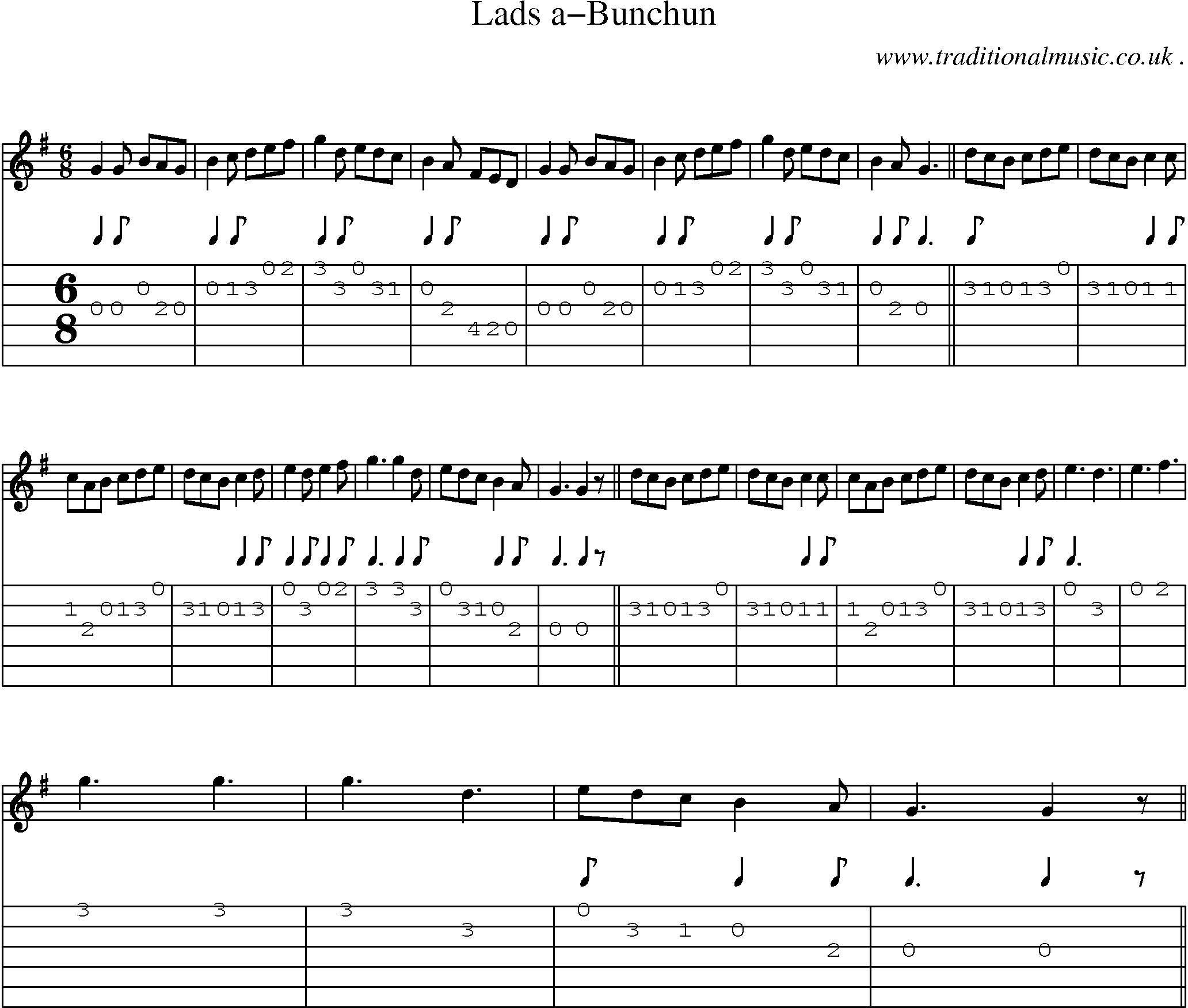 Sheet-Music and Guitar Tabs for Lads A-bunchun